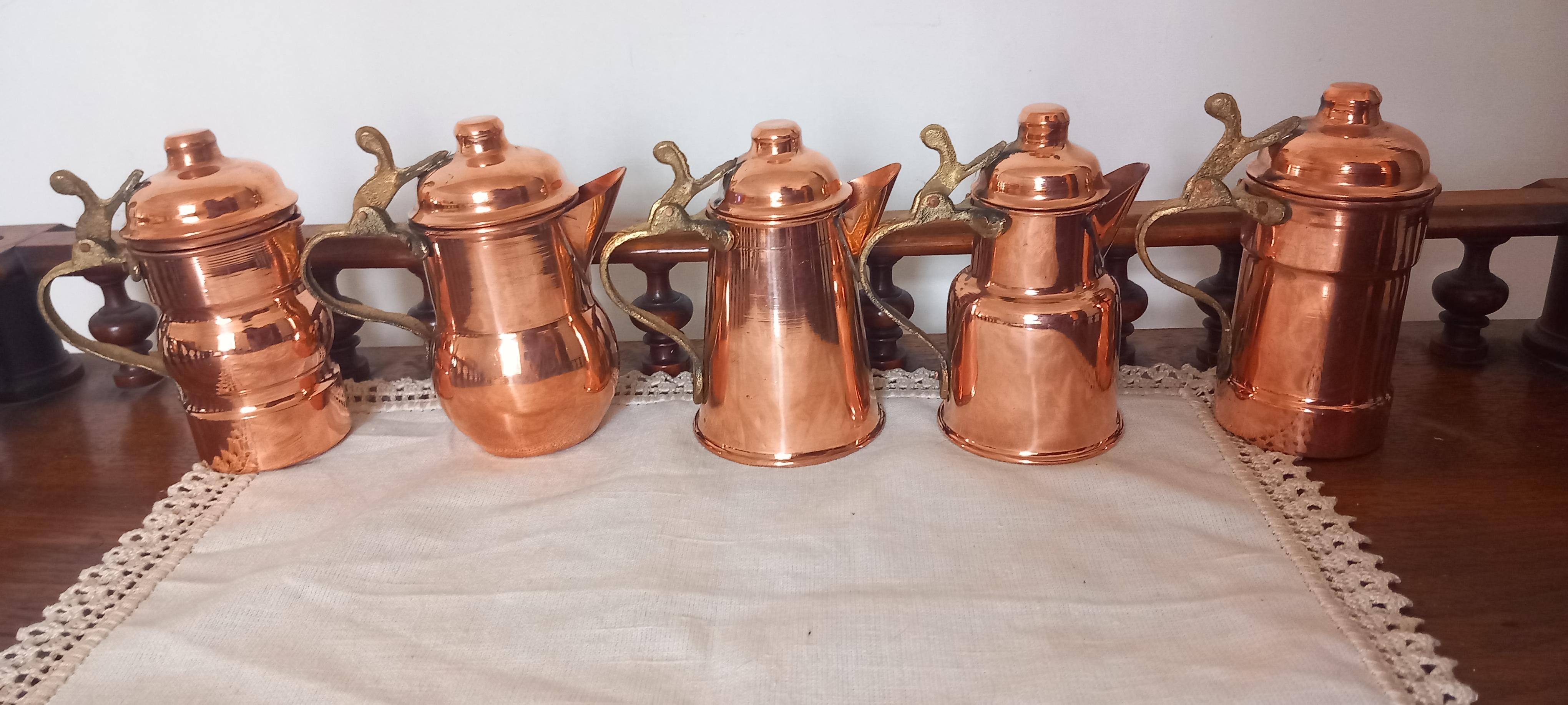  Copper Kitchen Decoration Vintage Coffee Pots Lot of 5 Diferent Design For Sale 5
