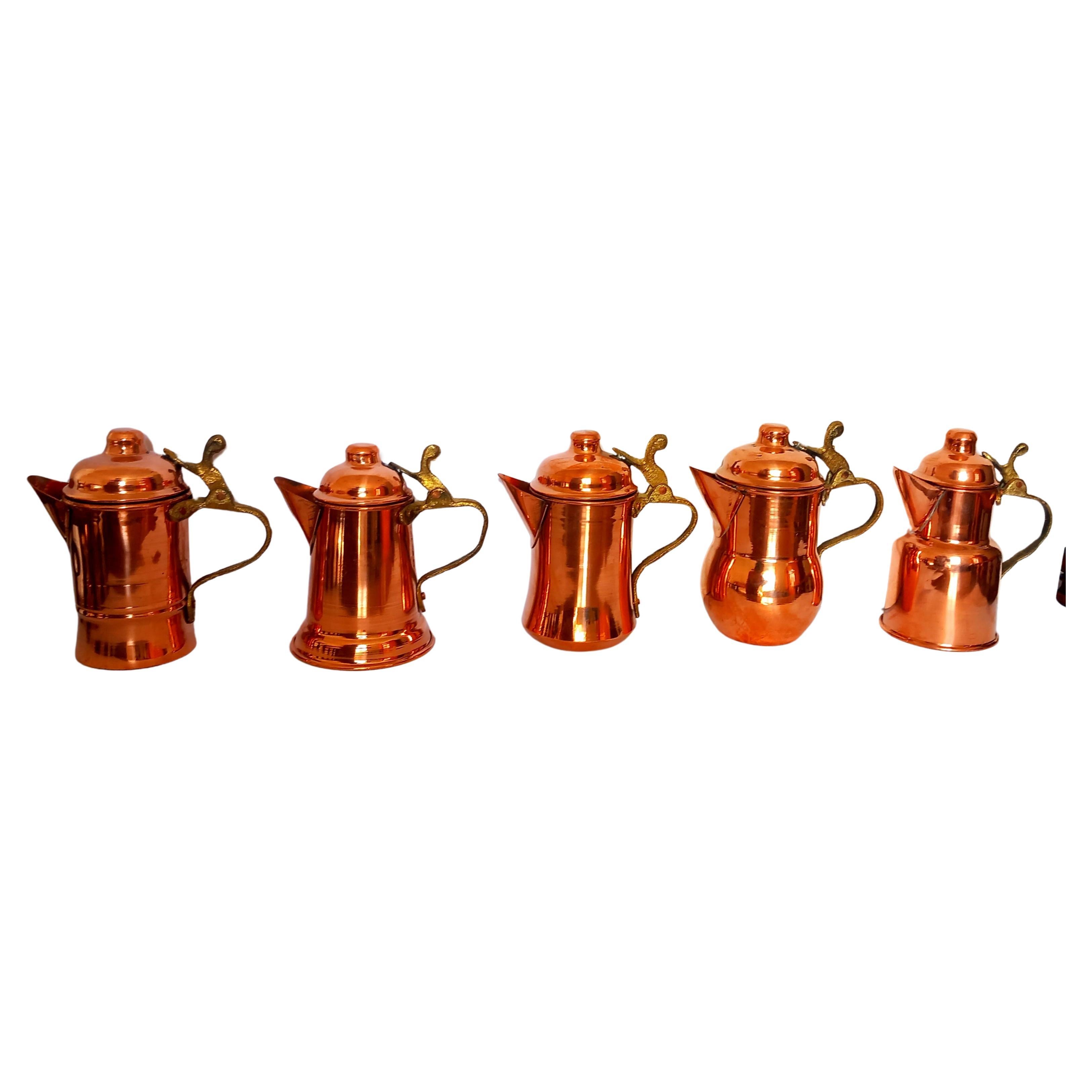 Rustic  Copper Kitchen Decoration Vintage Coffee Pots Lot of 5 Diferent Design For Sale