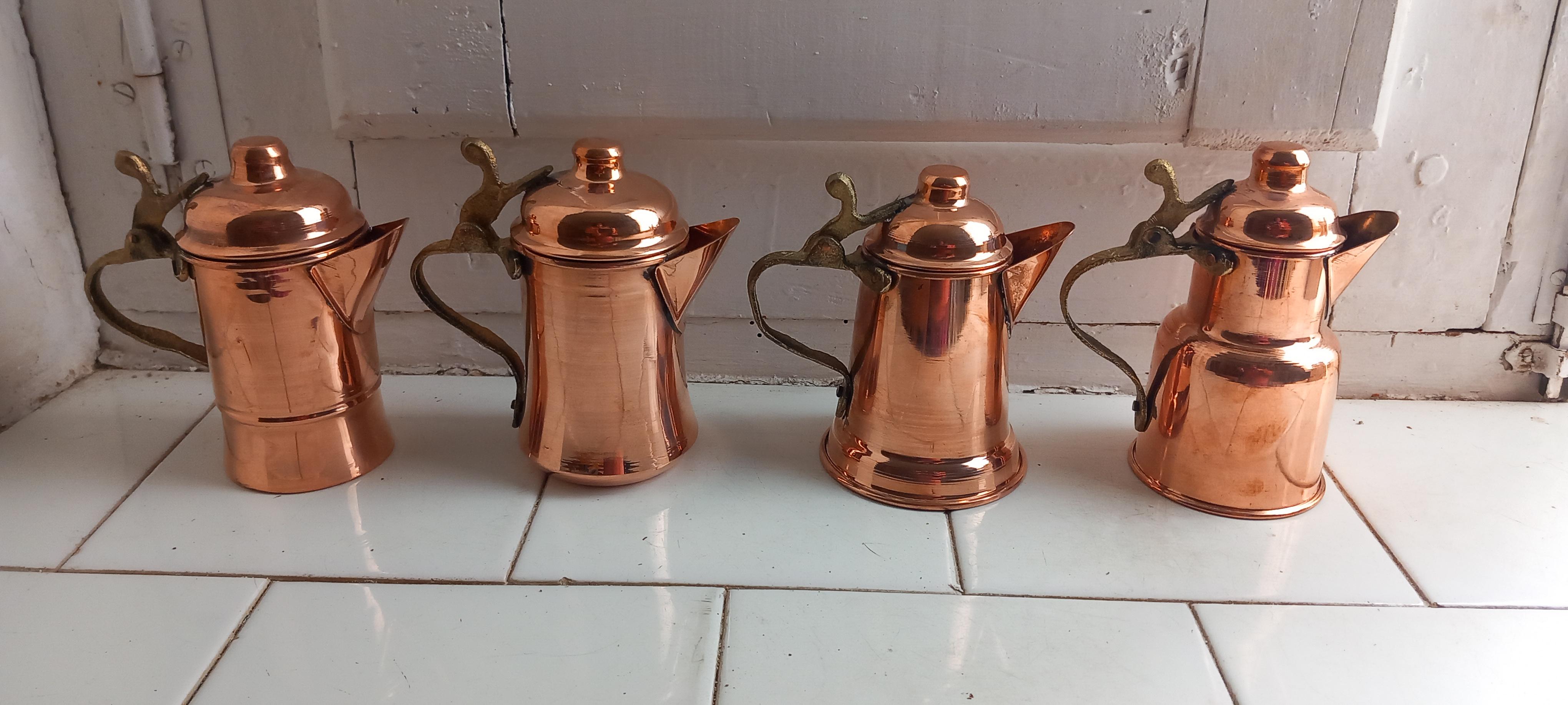  Copper Kitchen Decoration Vintage Coffee Pots For Rustic  Lot of Four Diferent For Sale 10
