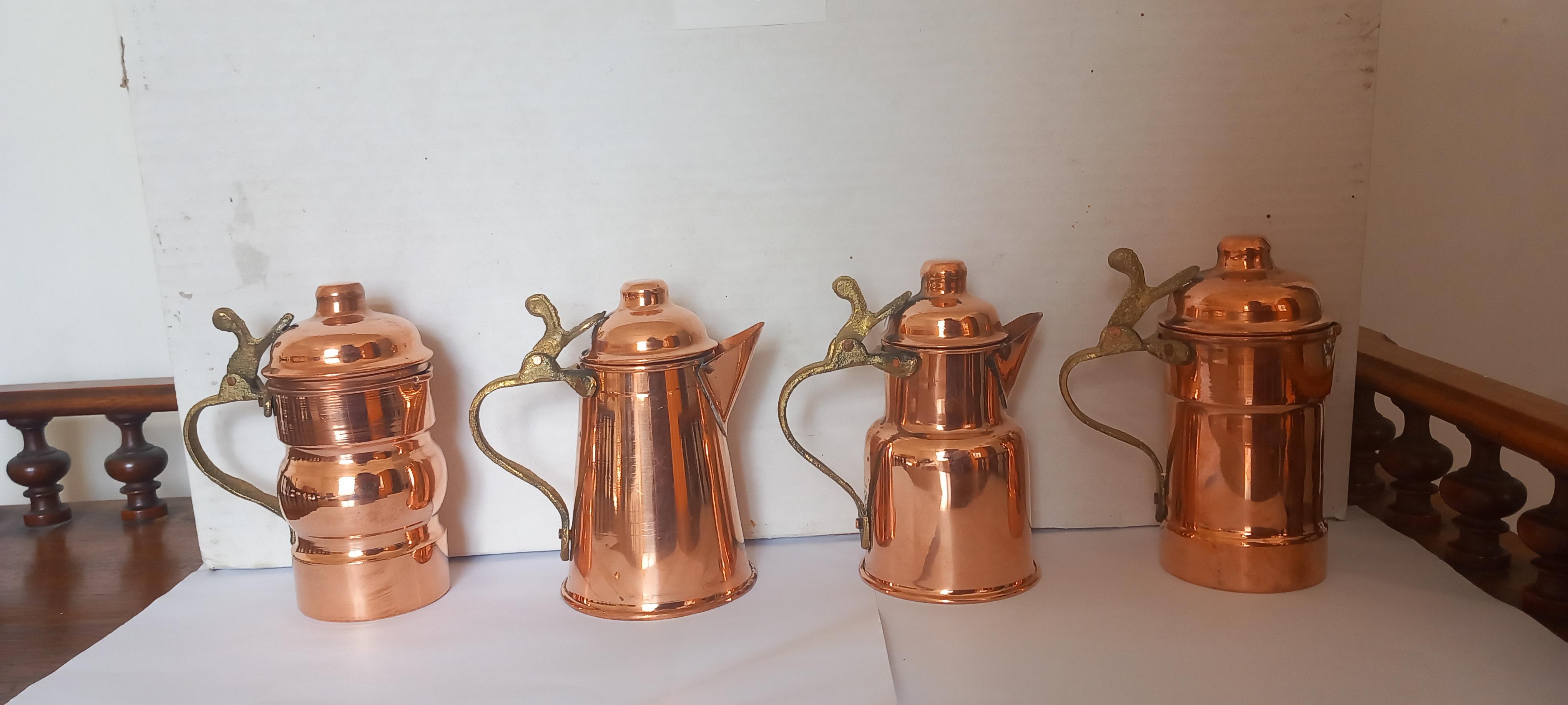  Copper Kitchen Decoration Vintage Coffee Pots For Rustic  Lot of Four Diferent For Sale 11
