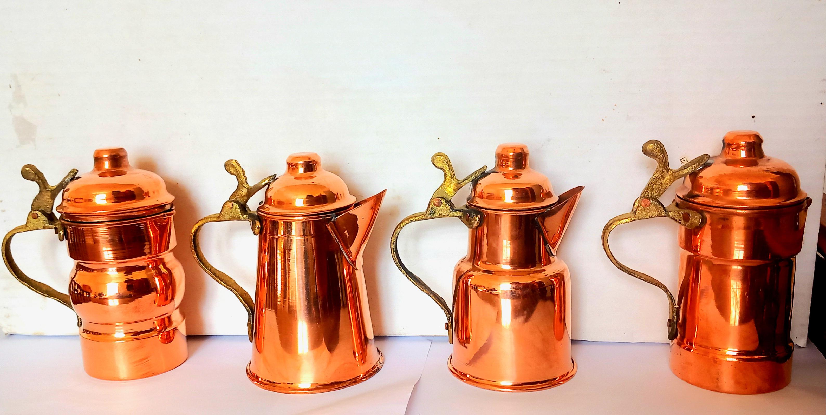 Italian  Copper Kitchen Decoration Vintage Coffee Pots For Rustic  Lot of Four Diferent For Sale