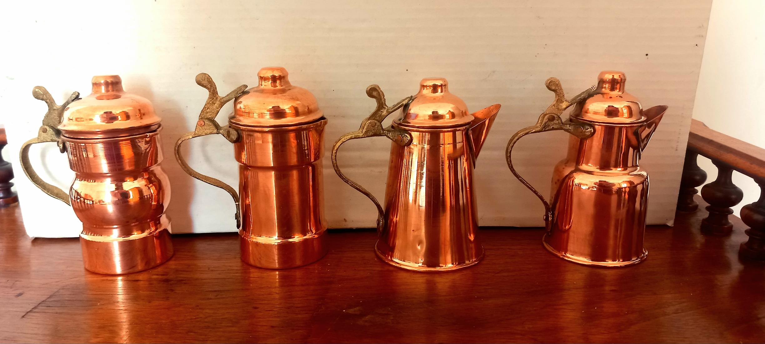  Copper Kitchen Decoration Vintage Coffee Pots For Rustic  Lot of Four Diferent For Sale 12
