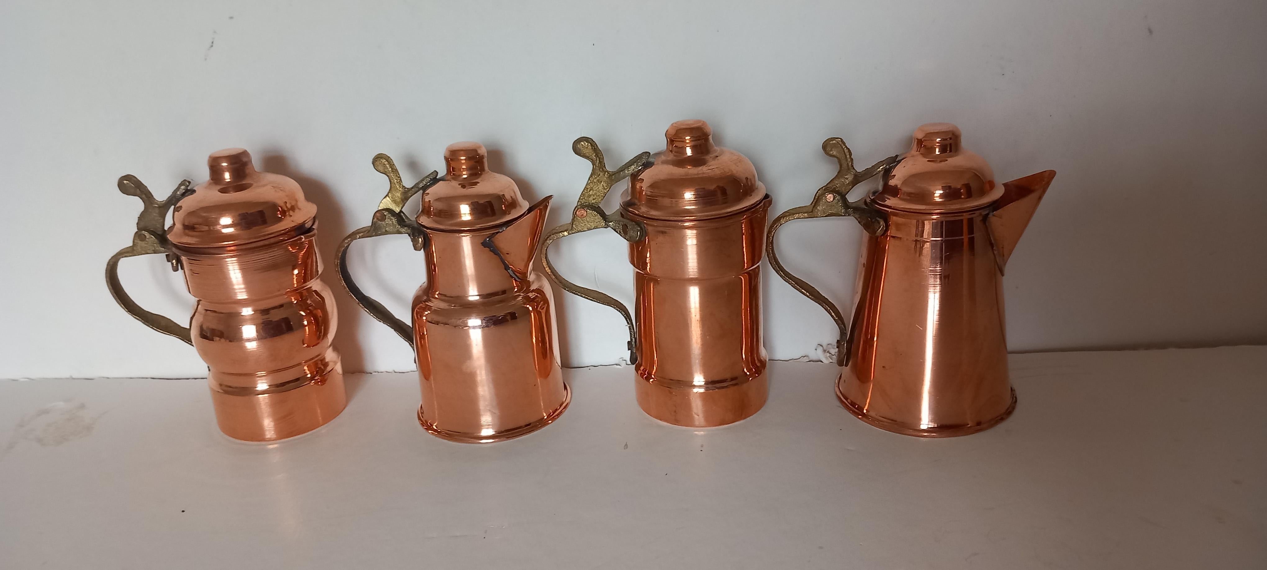 20th Century  Copper Kitchen Decoration Vintage Coffee Pots For Rustic  Lot of Four Diferent For Sale