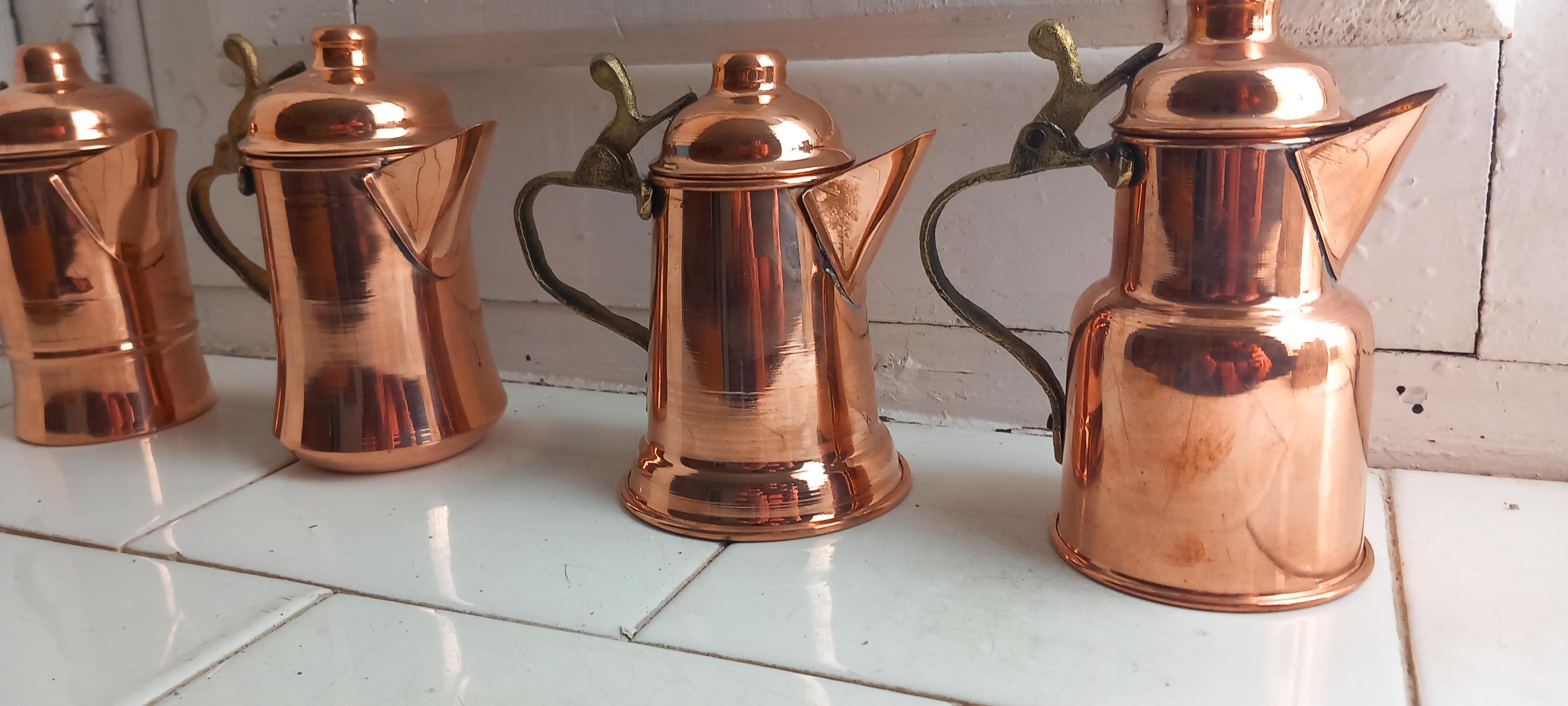 Copper Kitchen Decoration Vintage Coffee Pots For Rustic  Lot of Four Diferent For Sale 3
