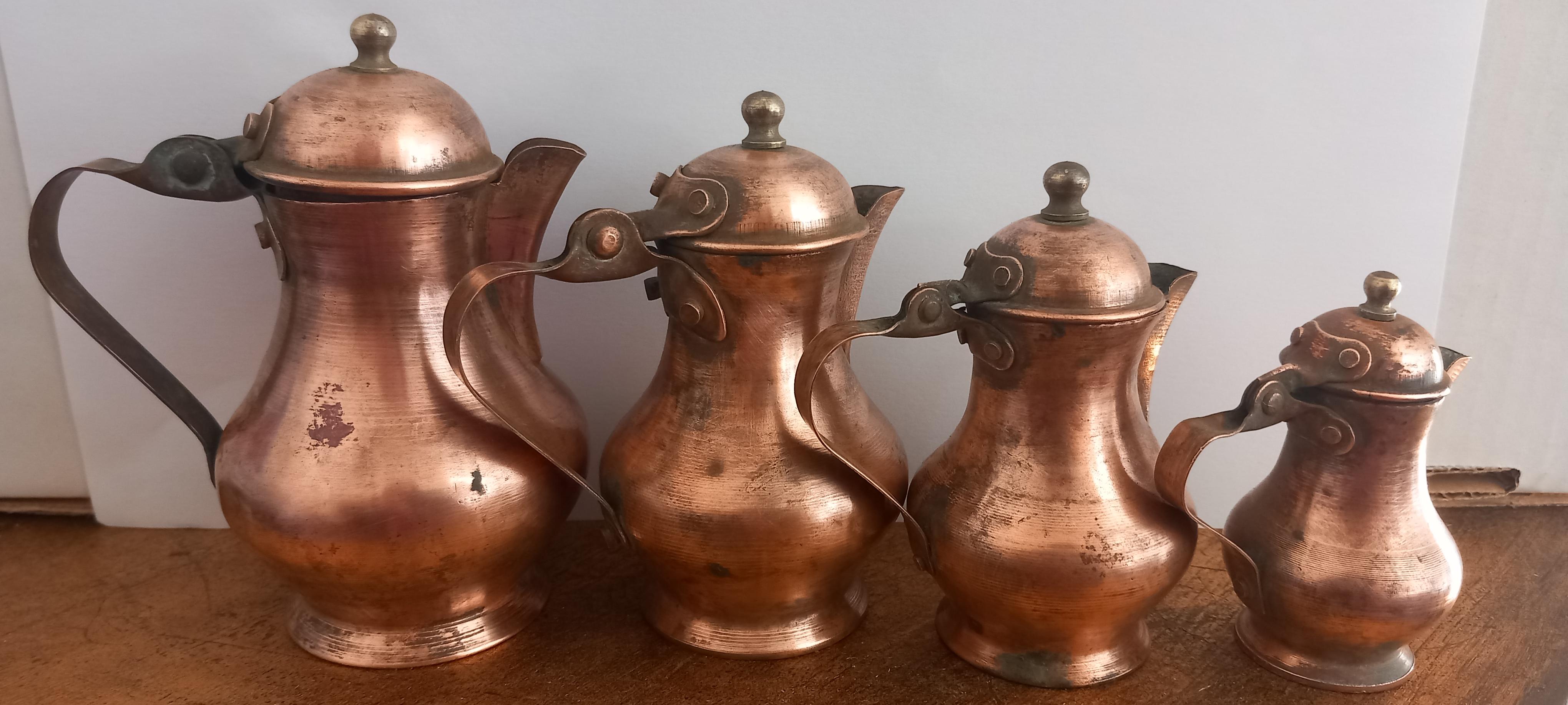  Copper Kitchen Decoration Vintage Coffee Pots  Smalls For Rustic  Lot of four For Sale 4