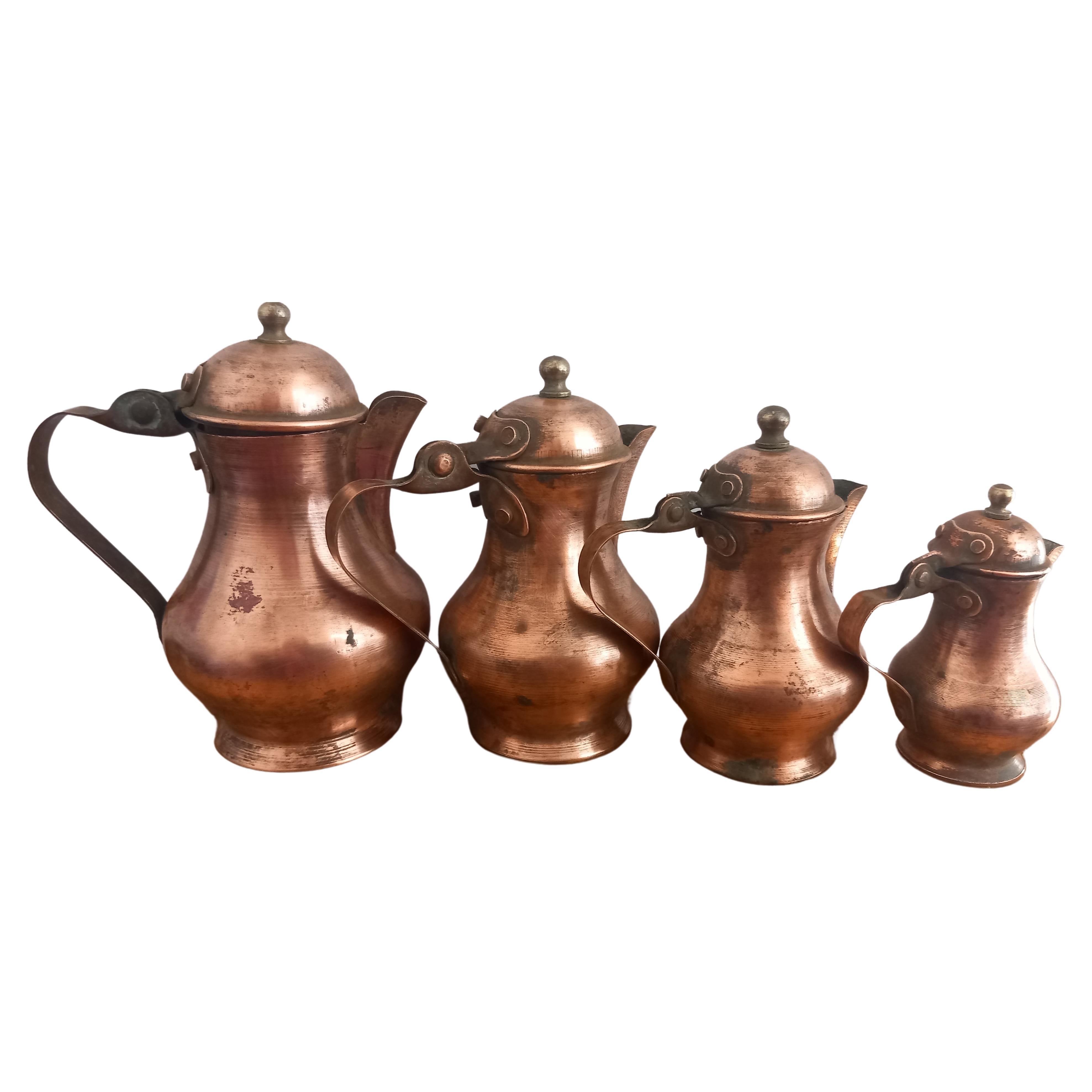  Copper Kitchen Decoration Vintage Coffee Pots  Smalls For Rustic  Lot of four For Sale