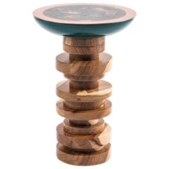 Copper, Lacquered Wood & African Kiaat Verdigris TOTEM Side Table by Egg Designs
