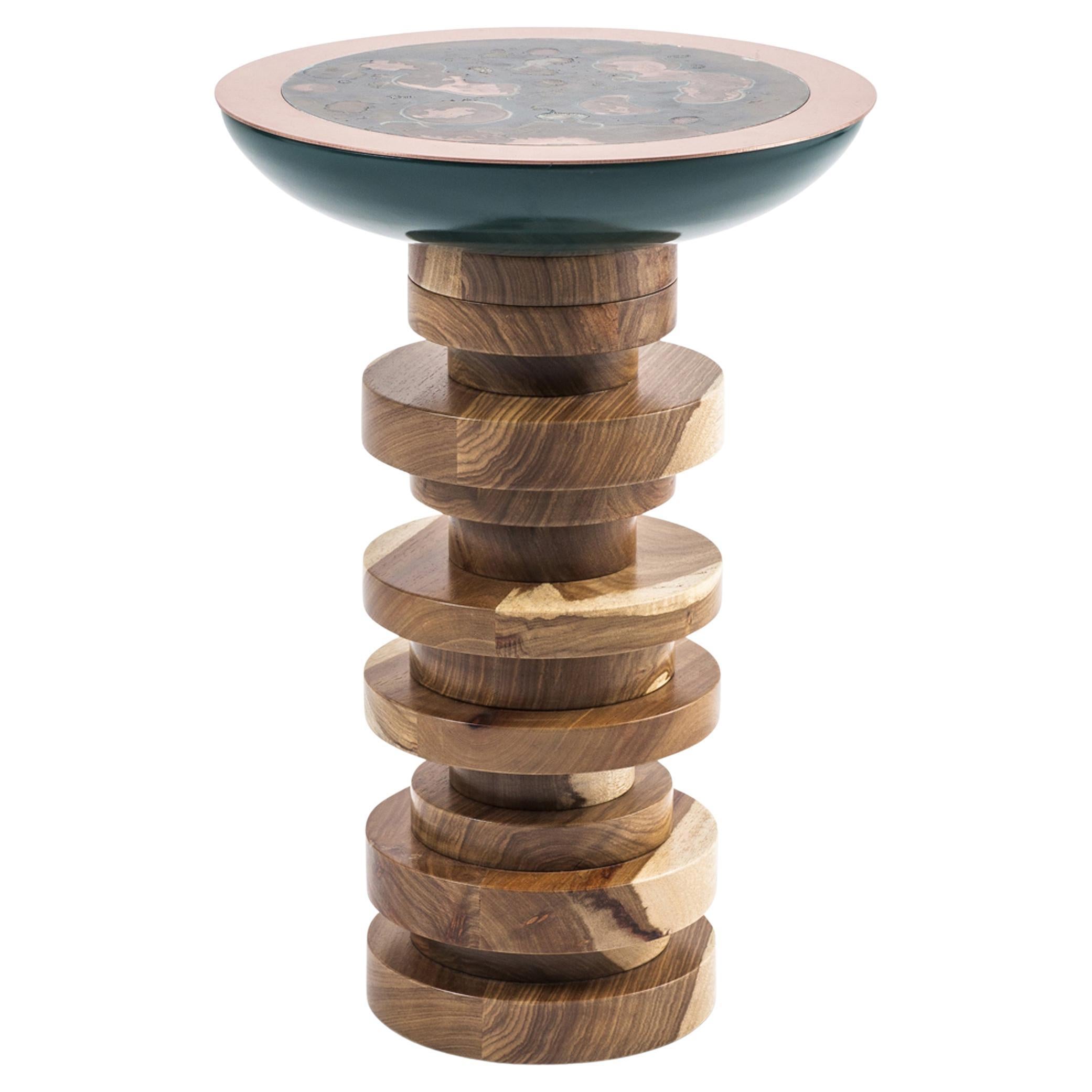 Verdigris, Copper, Lacquered African Mahogany Side Cocktail Table by Egg Designs