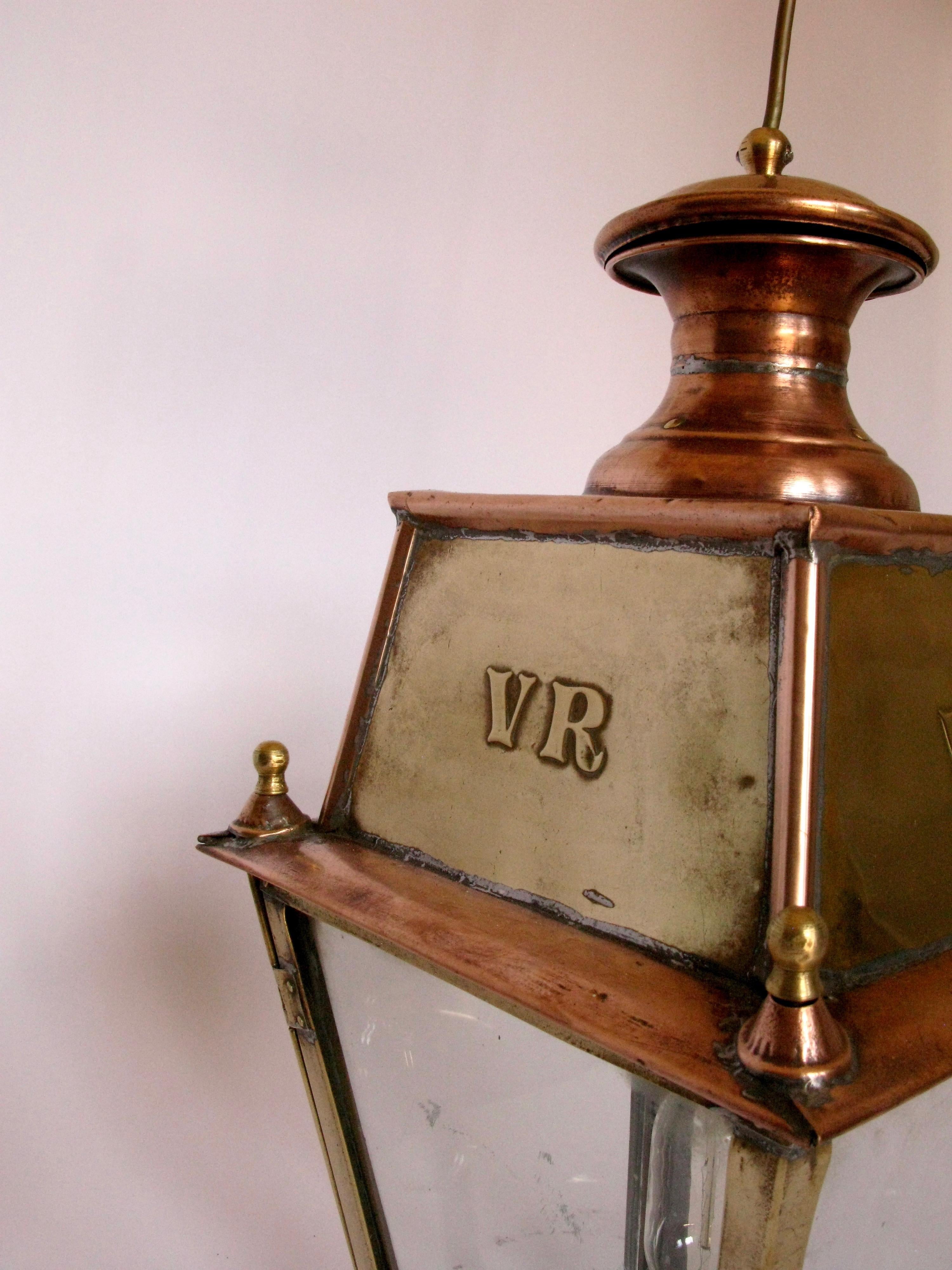British Copper Lantern, English, Mid-20th Century, Entrance Hall Lamp, Decorative Piece