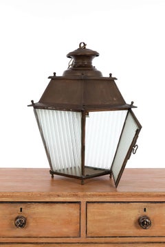 Copper Lantern with Frosted Glazed Panels, Circa 1900