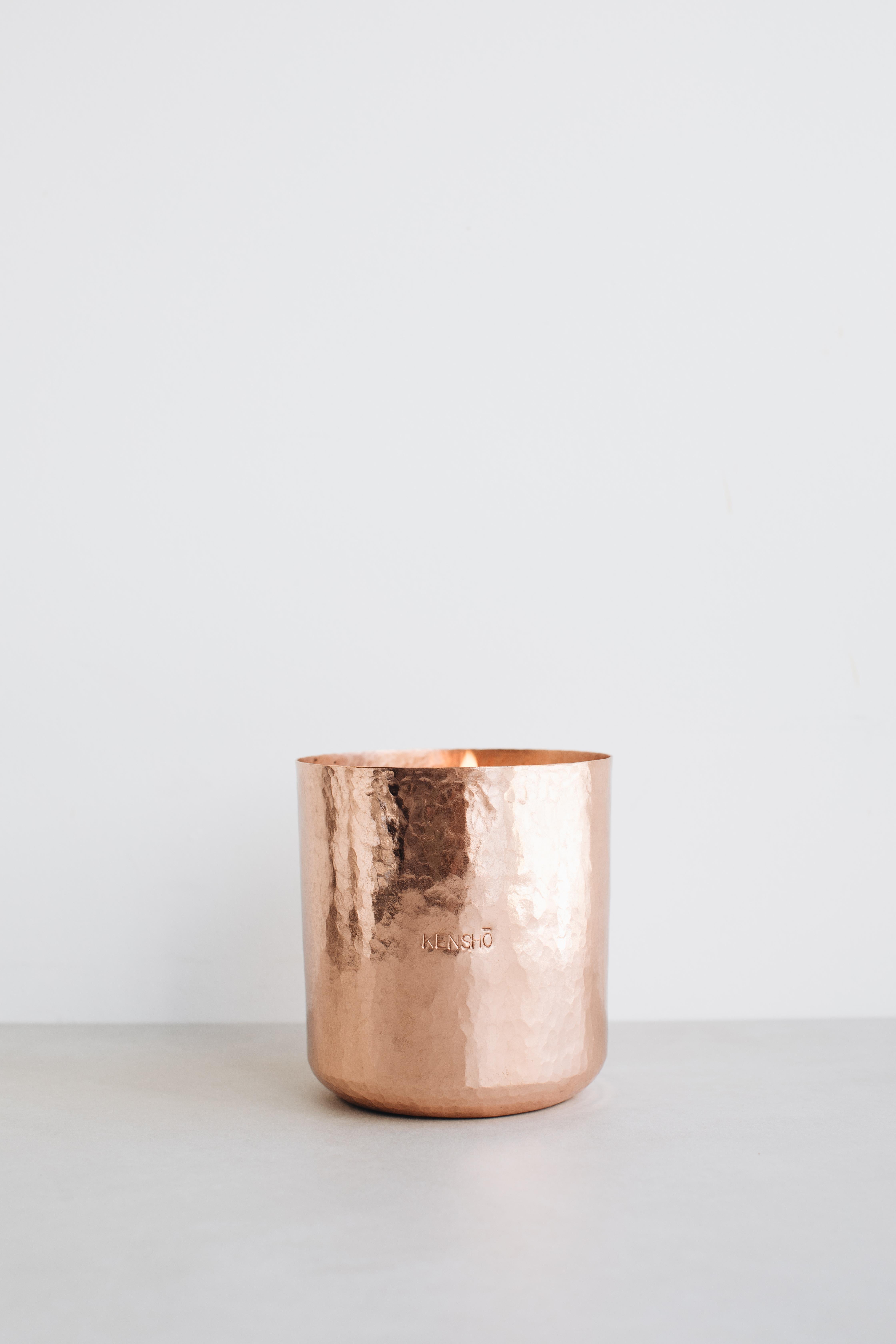 Hand-Crafted Rustic Hand-Hammered Copper Mexican Large Candle  For Sale