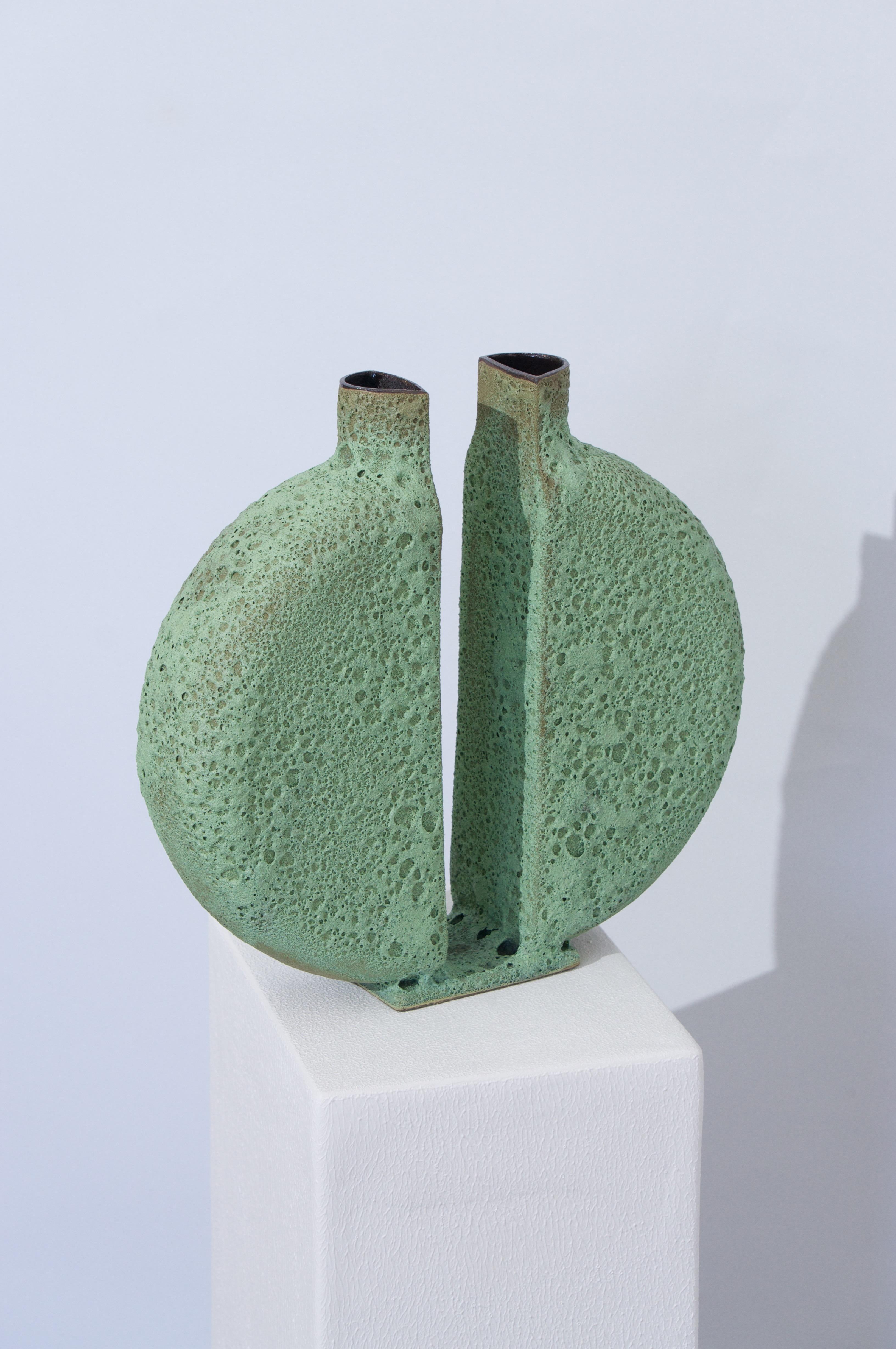 Stoneware Copper Lava Vase by Jérémy Bellina For Sale
