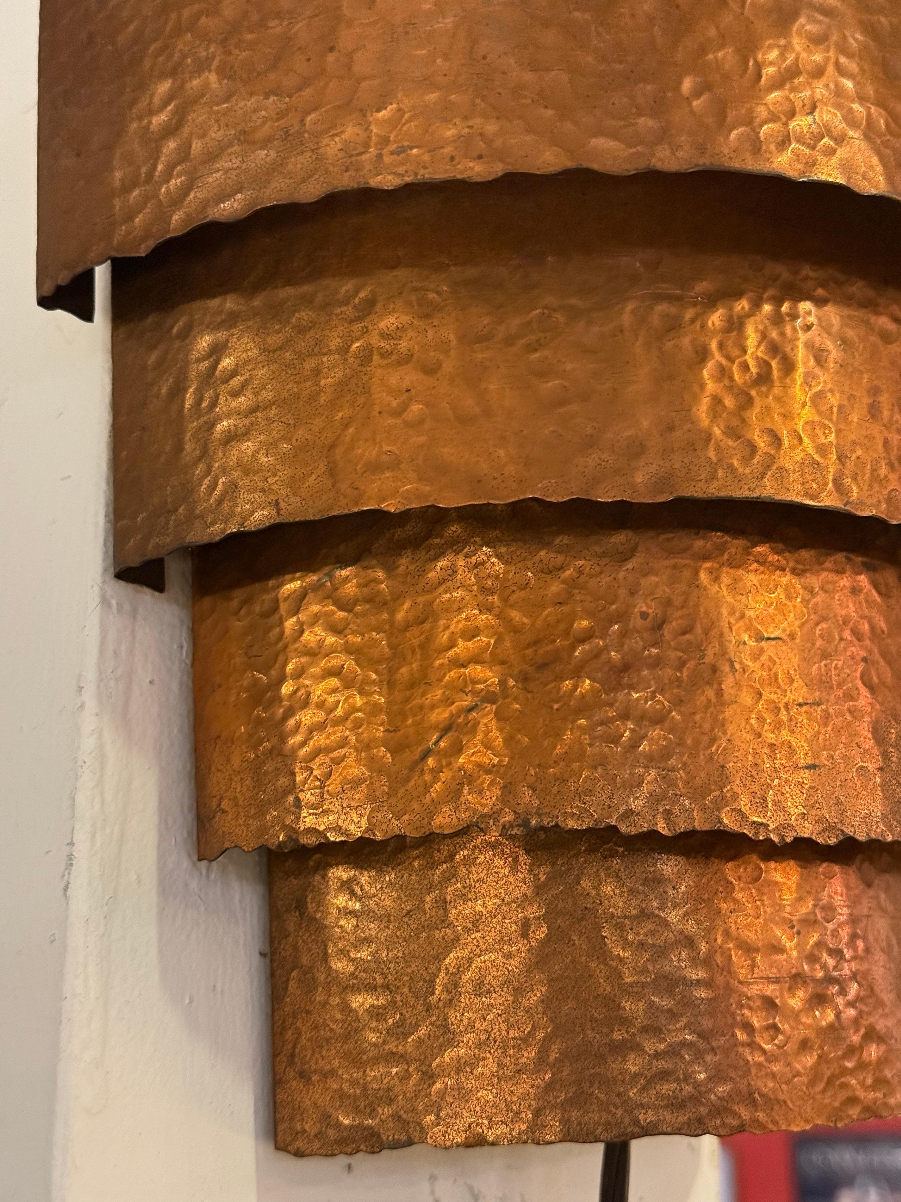 Hammered Copper Layered Sconce For Sale