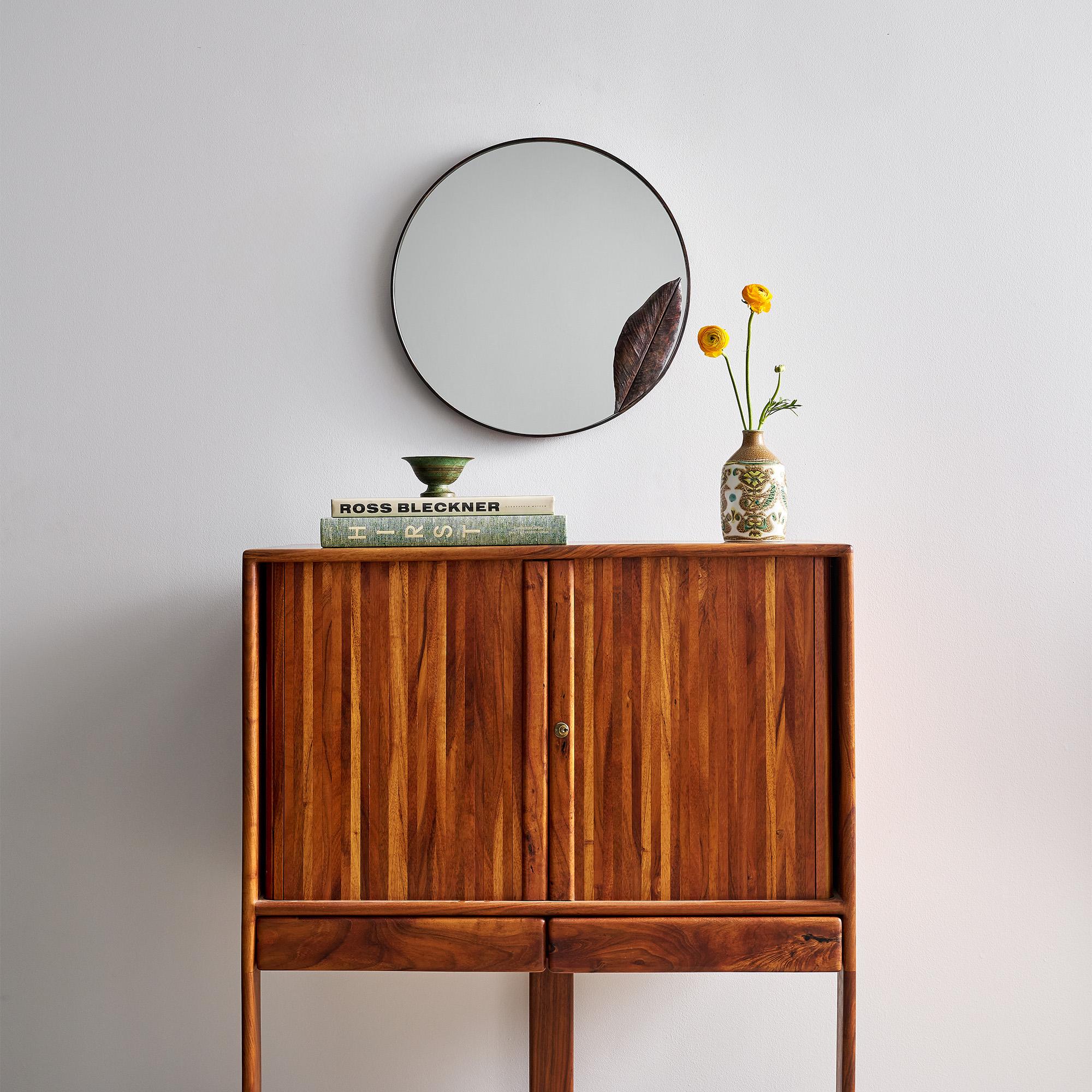 Welded Copper Leaf Round Mirror For Sale