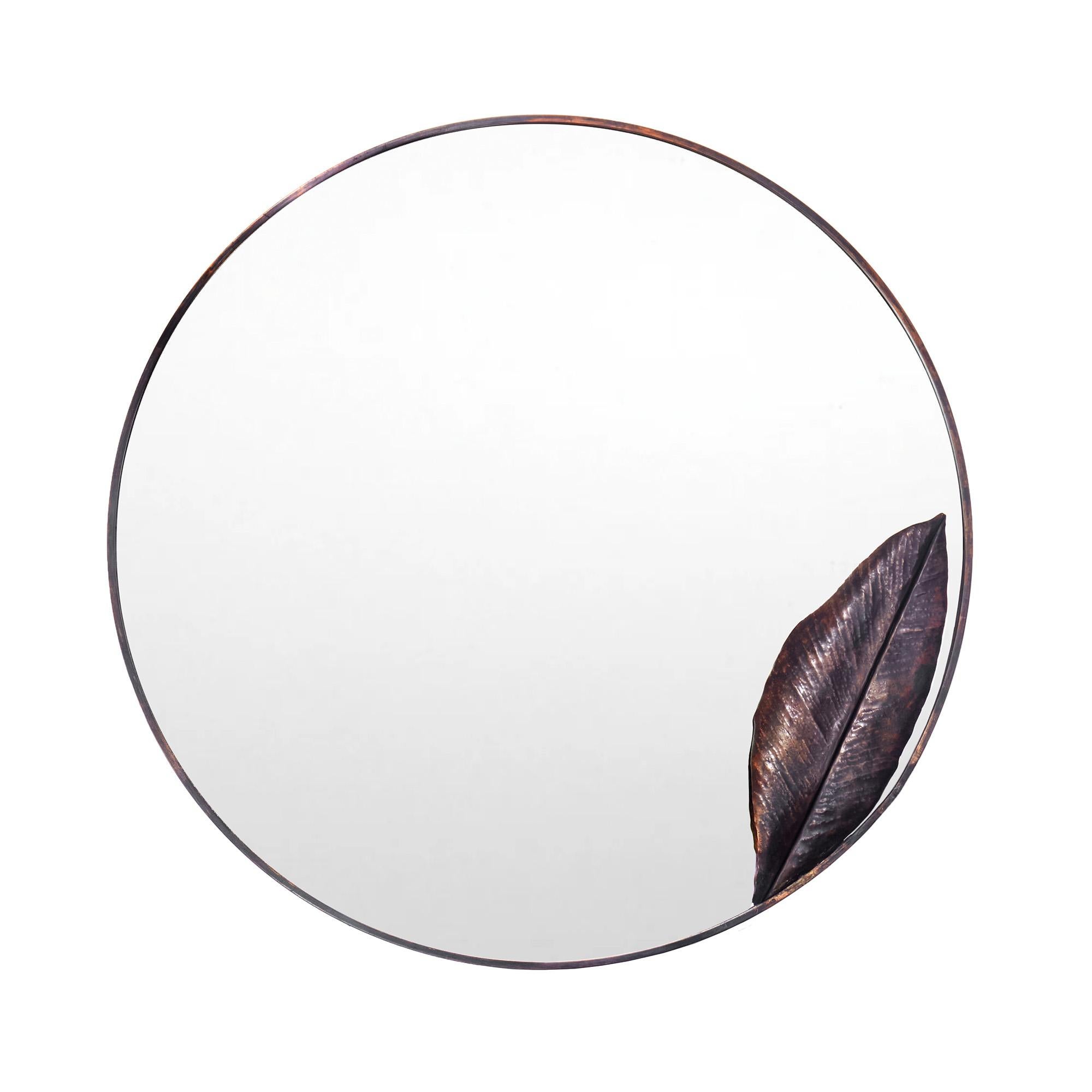 Copper Leaf Round Mirror For Sale
