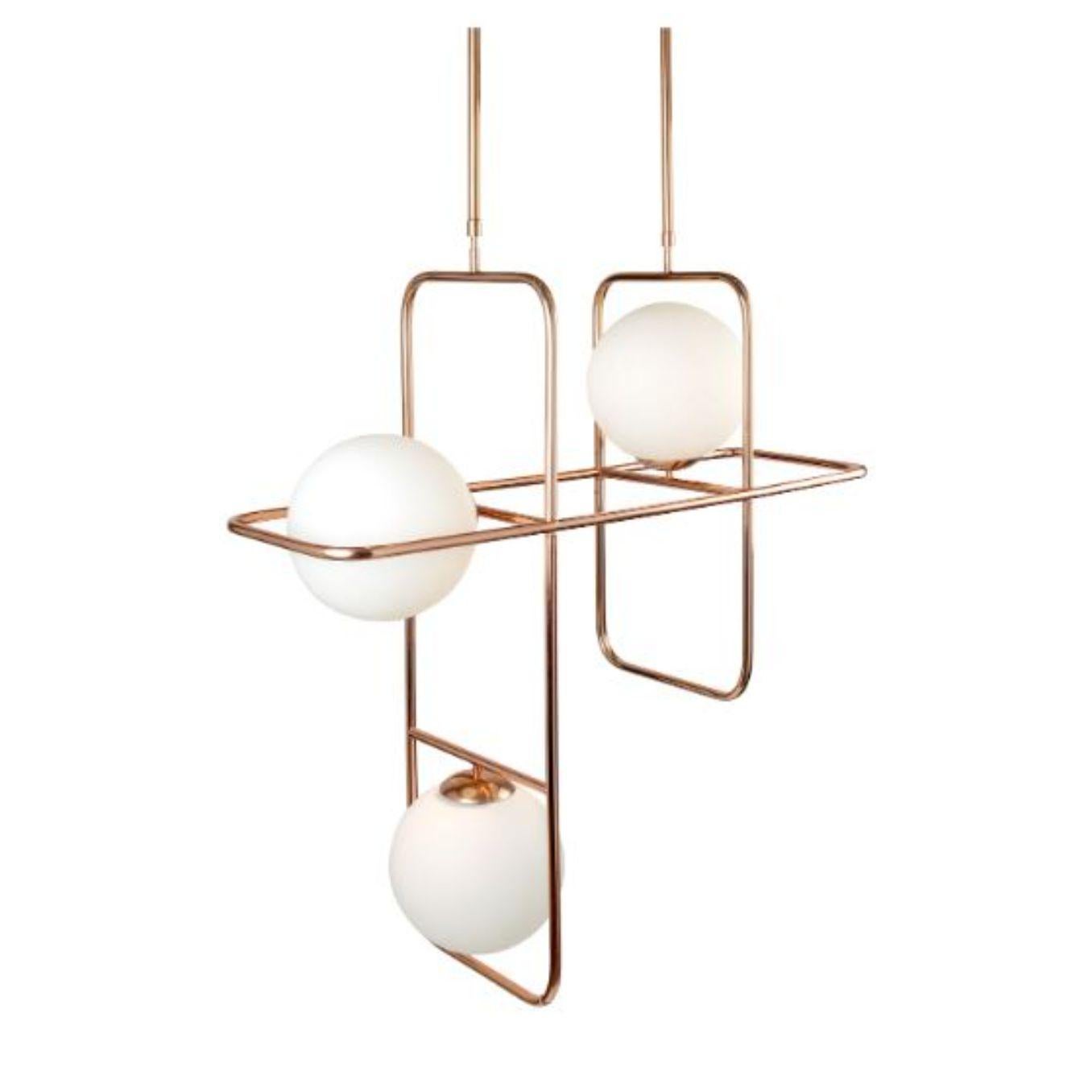 Copper link I suspension lamp by Dooq
Dimensions: W 100 x D 33 x H 100 cm
Materials: lacquered metal, polished or brushed metal, copper.
Also available in different colours and materials.

Information:
230V/50Hz
3 x max. G9
5W LED

120V/60Hz
3 x