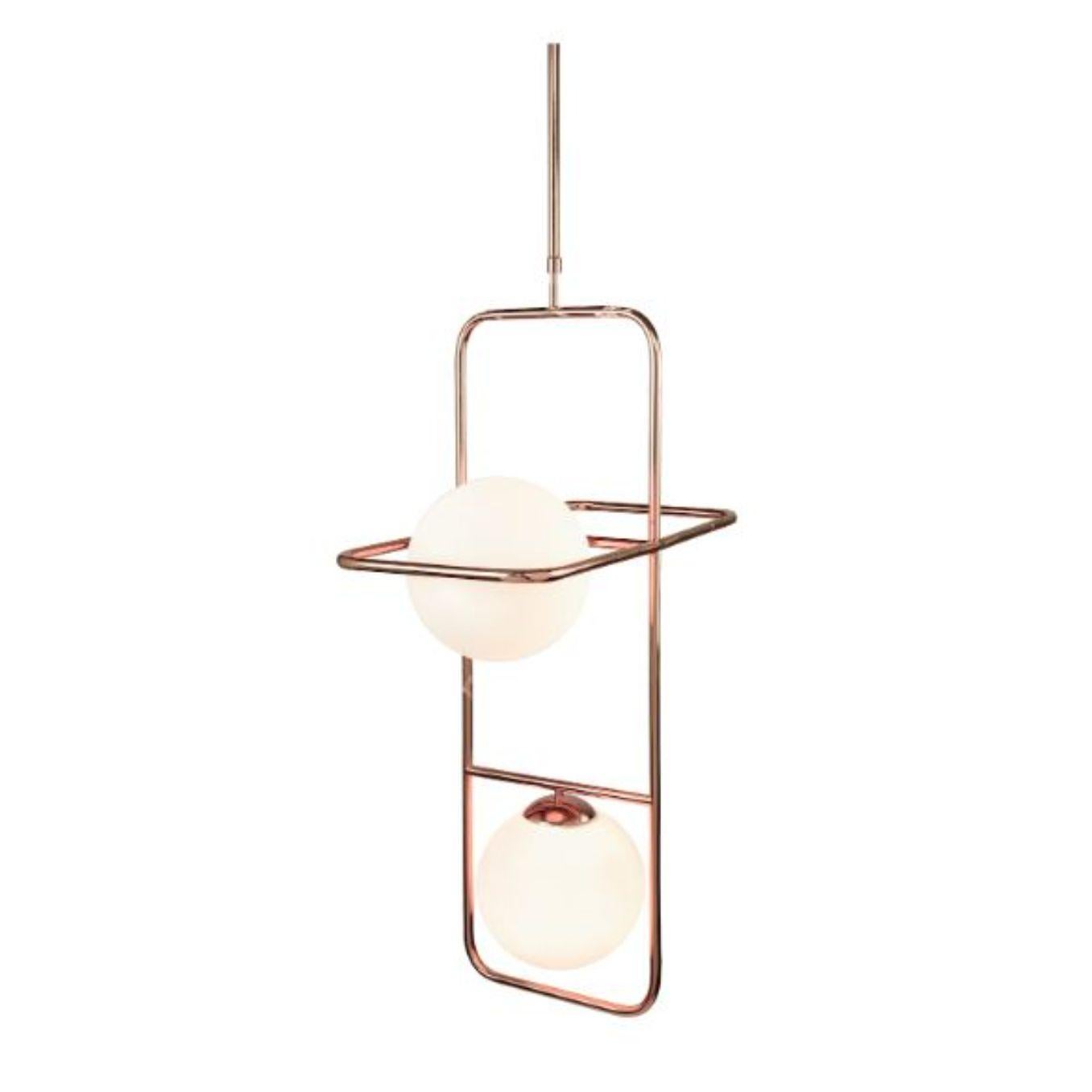 Copper link II suspension lamp by Dooq
Dimensions: W 64 x D 33 x H 100 cm
Materials: lacquered metal, polished or brushed metal, copper.
Also available in different colors and materials.

Information:
230V/50Hz
2 x max. G9
5W