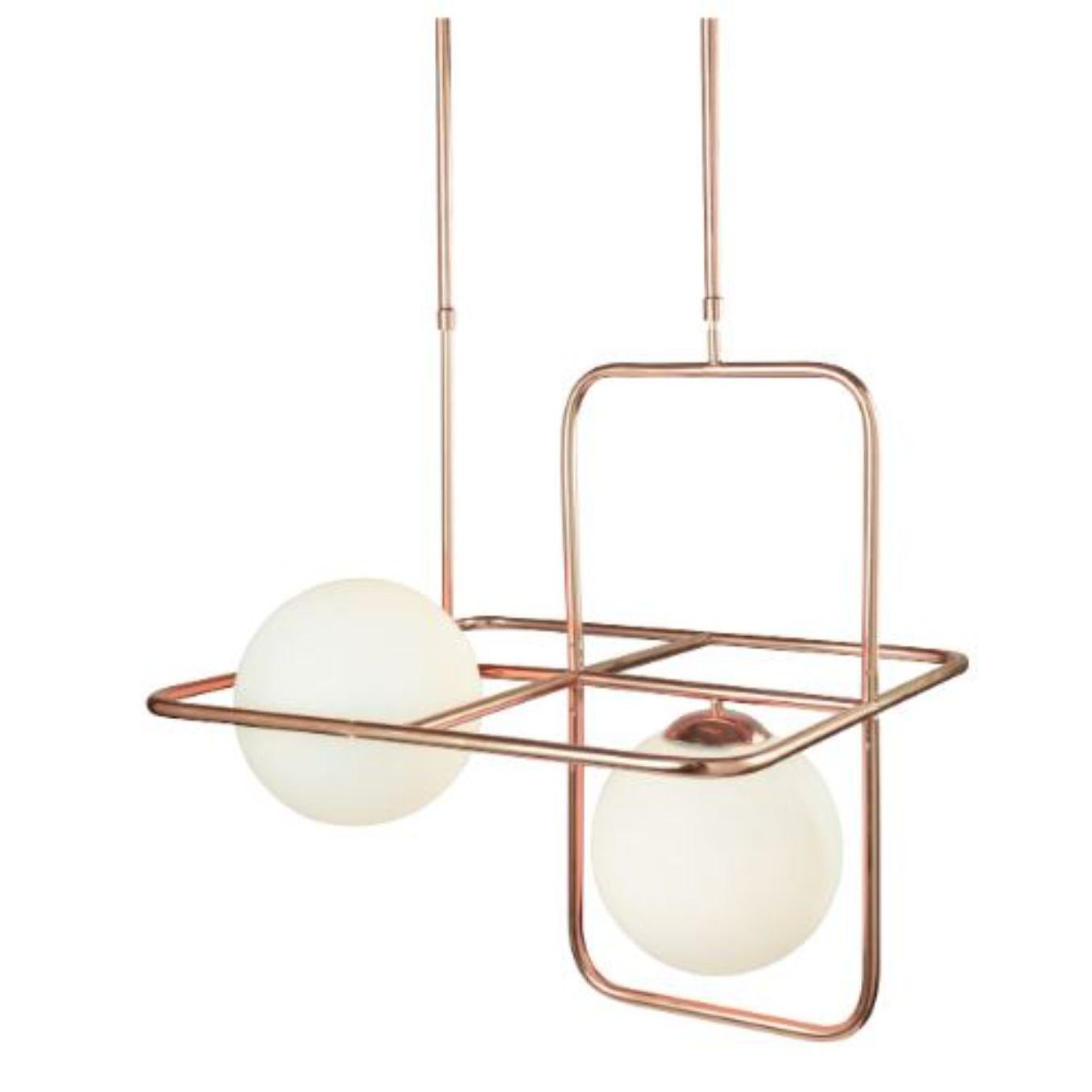 Copper link III suspension lamp by Dooq.
Dimensions: W 64 x D 64 x H 64 cm.
Materials: lacquered metal, polished or brushed metal, copper.
Also available in different colours and materials.

Information:
230V/50Hz
2 x max. G9
5W