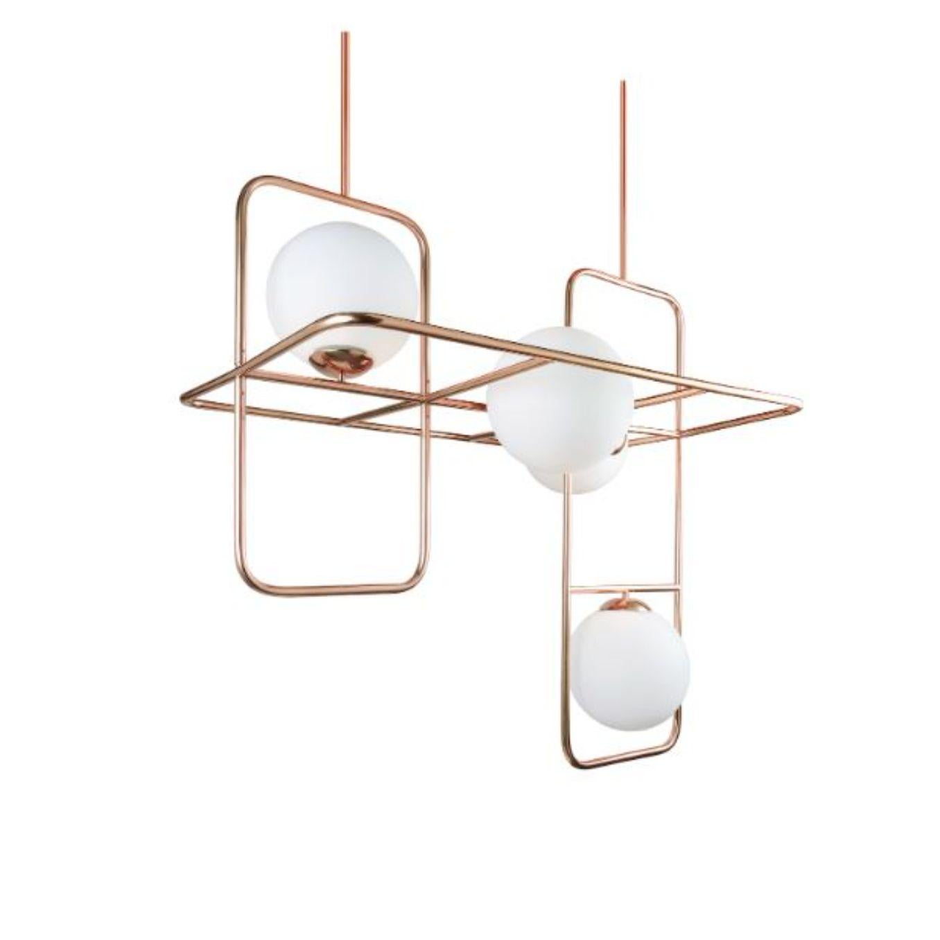 Copper Link Suspension lamp by Dooq
Dimensions: W 100 x D 64 x H 100 cm
Materials: lacquered metal, polished or brushed metal, copper.
Also available in different colors and materials. 

Information:
230V/50Hz
4 x max. G9
5W LED

120V/60Hz
4 x max.