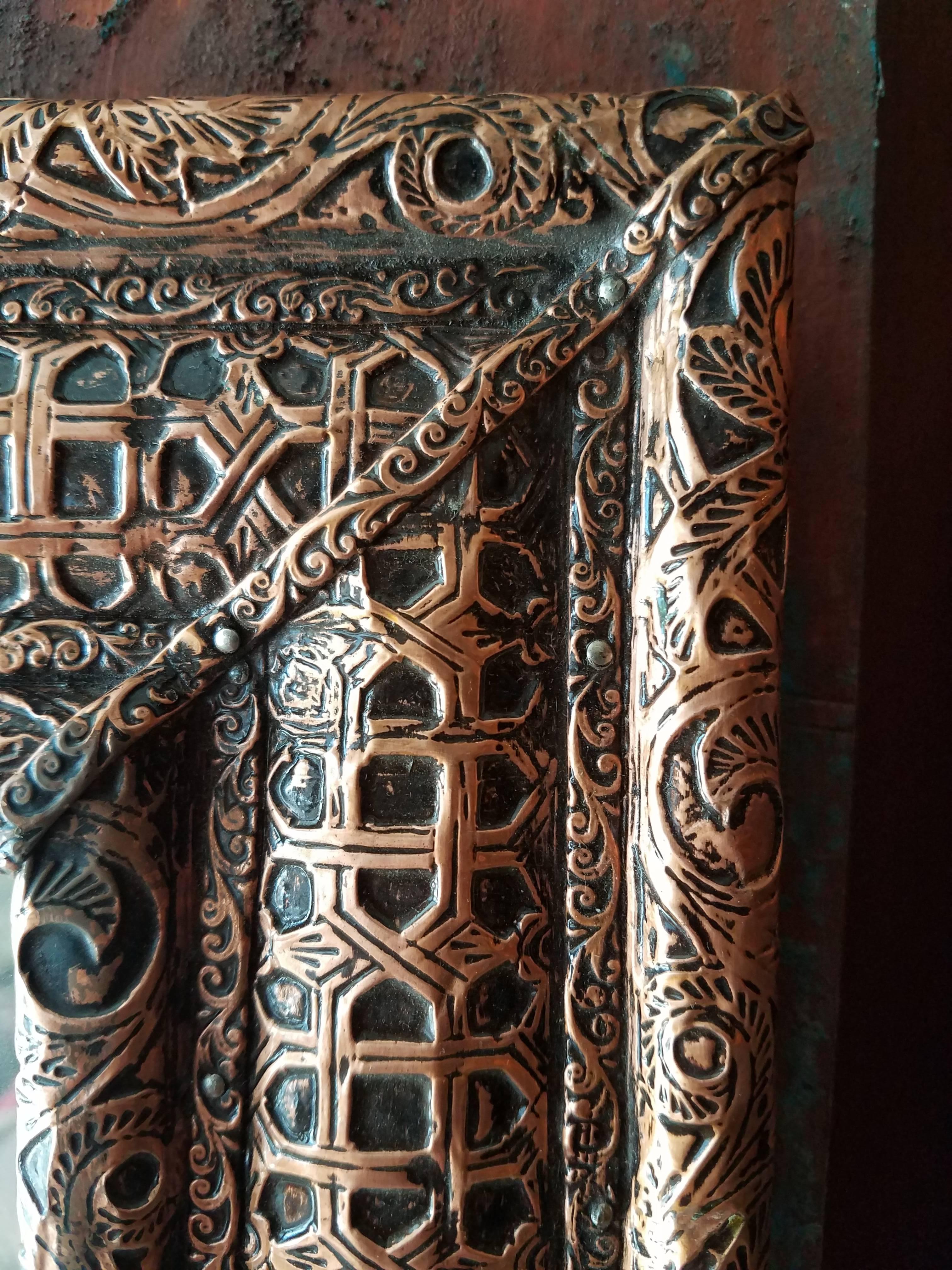 Moroccan Copper Look Metal Inlaid Mirror, Rectangular For Sale
