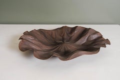 Copper Lotus Leaf Plate by Robert Kuo, Hand Repoussé, Limited Edition