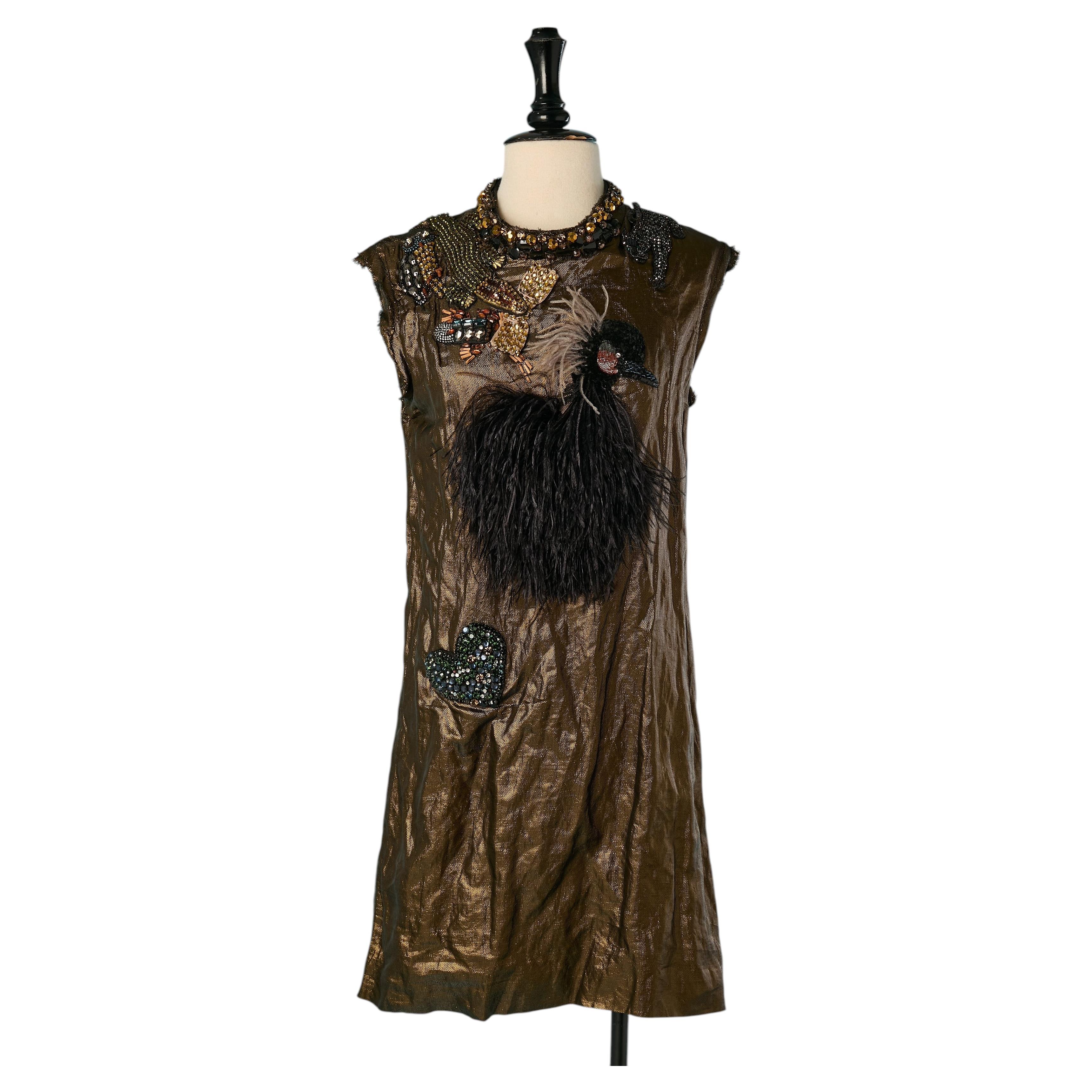 Kupferfarbenes Lurex-Cocktailkleid mit Verzierungen von LANVIN by Alber Elbaz im Angebot