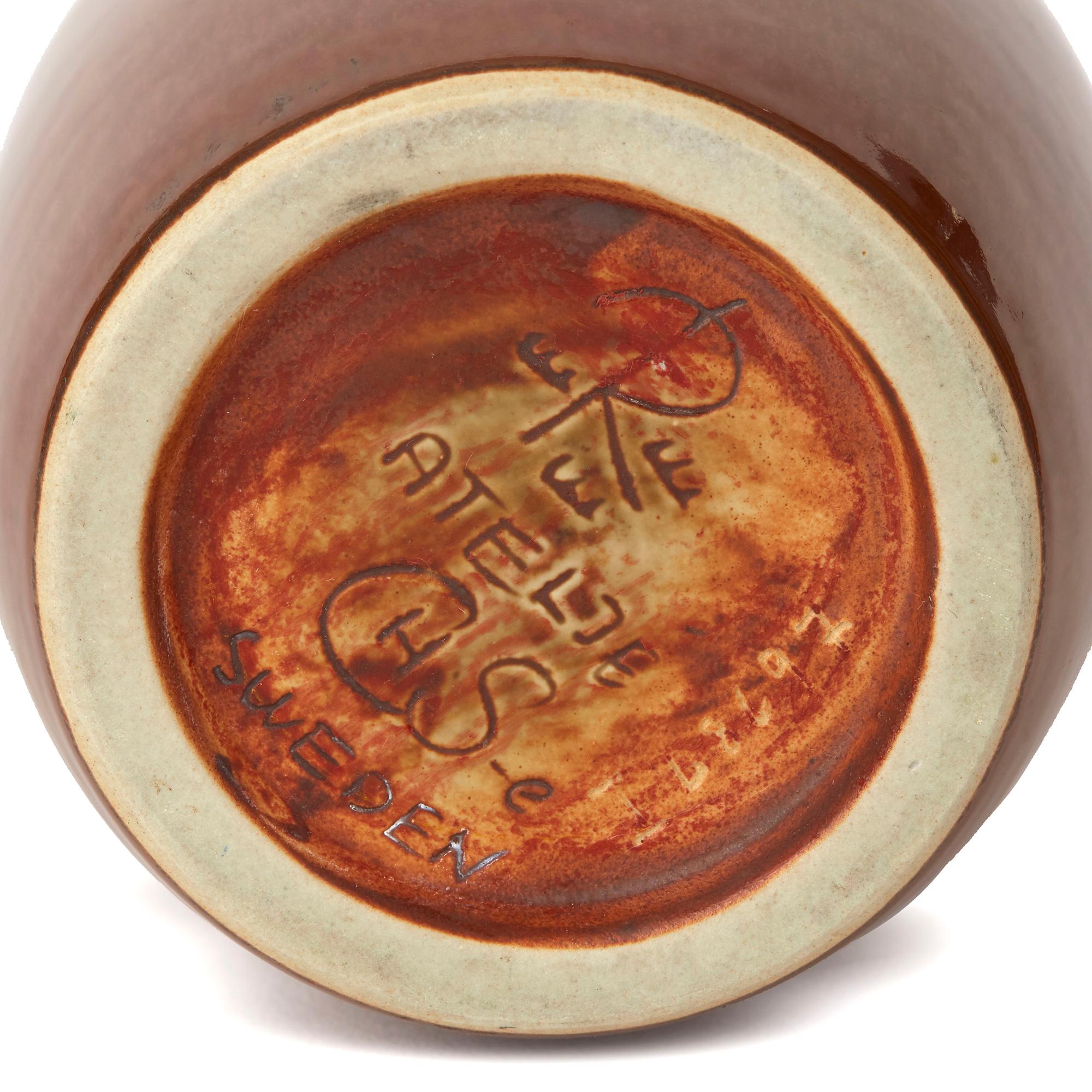 Jarrón vintage de cobre brillante Carl-Harry Stålhane para Rörstrand, circa 1950 Cerámico en venta