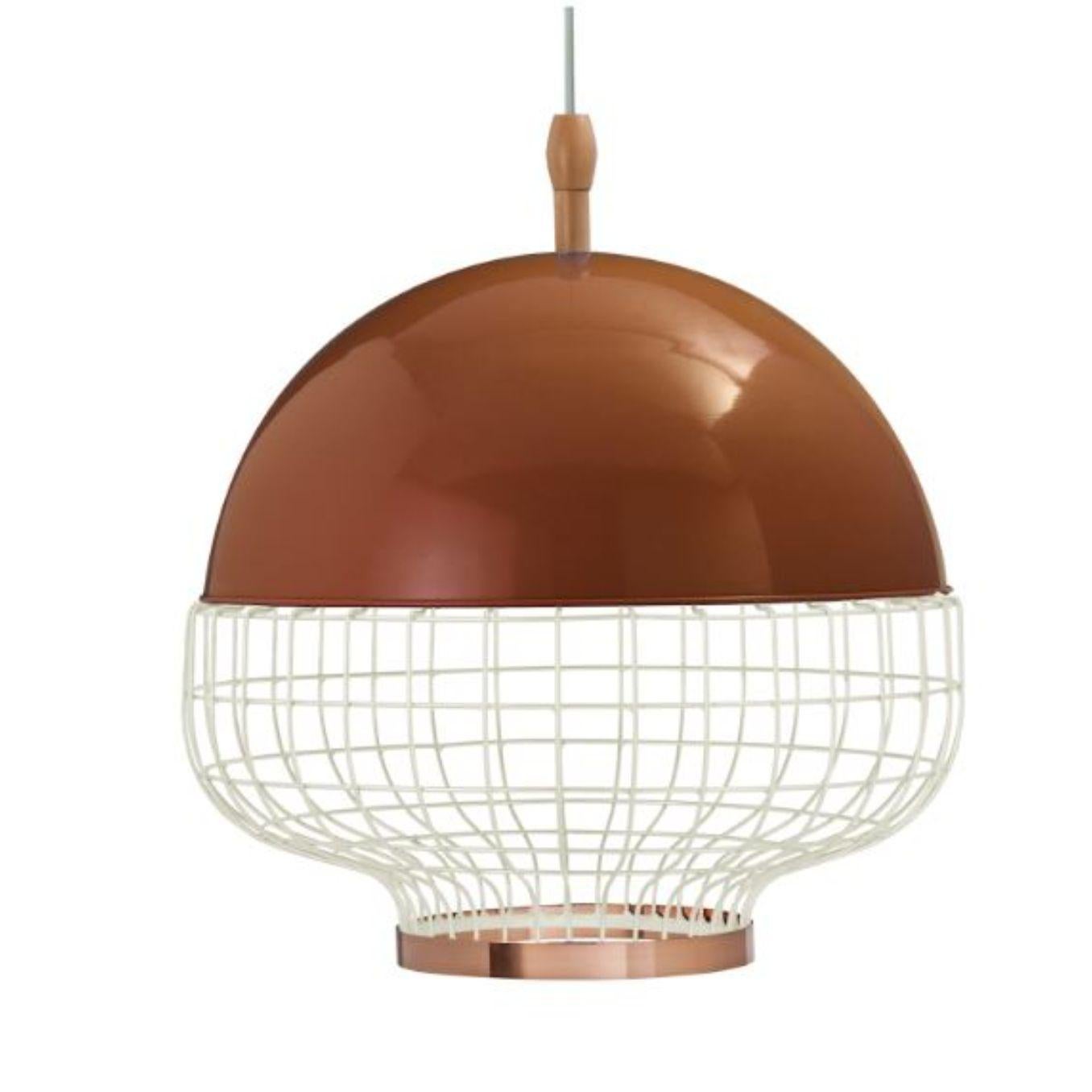 Copper magnolia I suspension lamp with copper ring by Dooq.
Dimensions: W 65 x D 65 x H 57 cm.
Materials: lacquered metal, polished or brushed metal, copper.
Also available in different colours and materials.

Information:
230V/50Hz
E27/1x20W