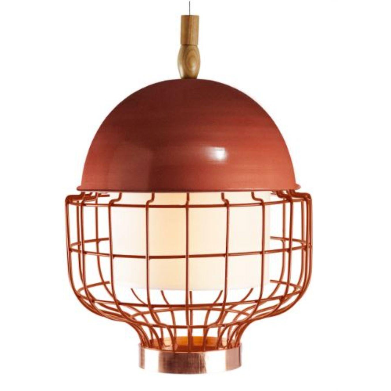 Copper Magnolia III suspension lamp with copper ring by Dooq
Dimensions: W 31 x D 31 x H 42 cm
Materials: lacquered metal, polished or brushed metal, copper.
abat-jour: cotton
Also available in different colours and