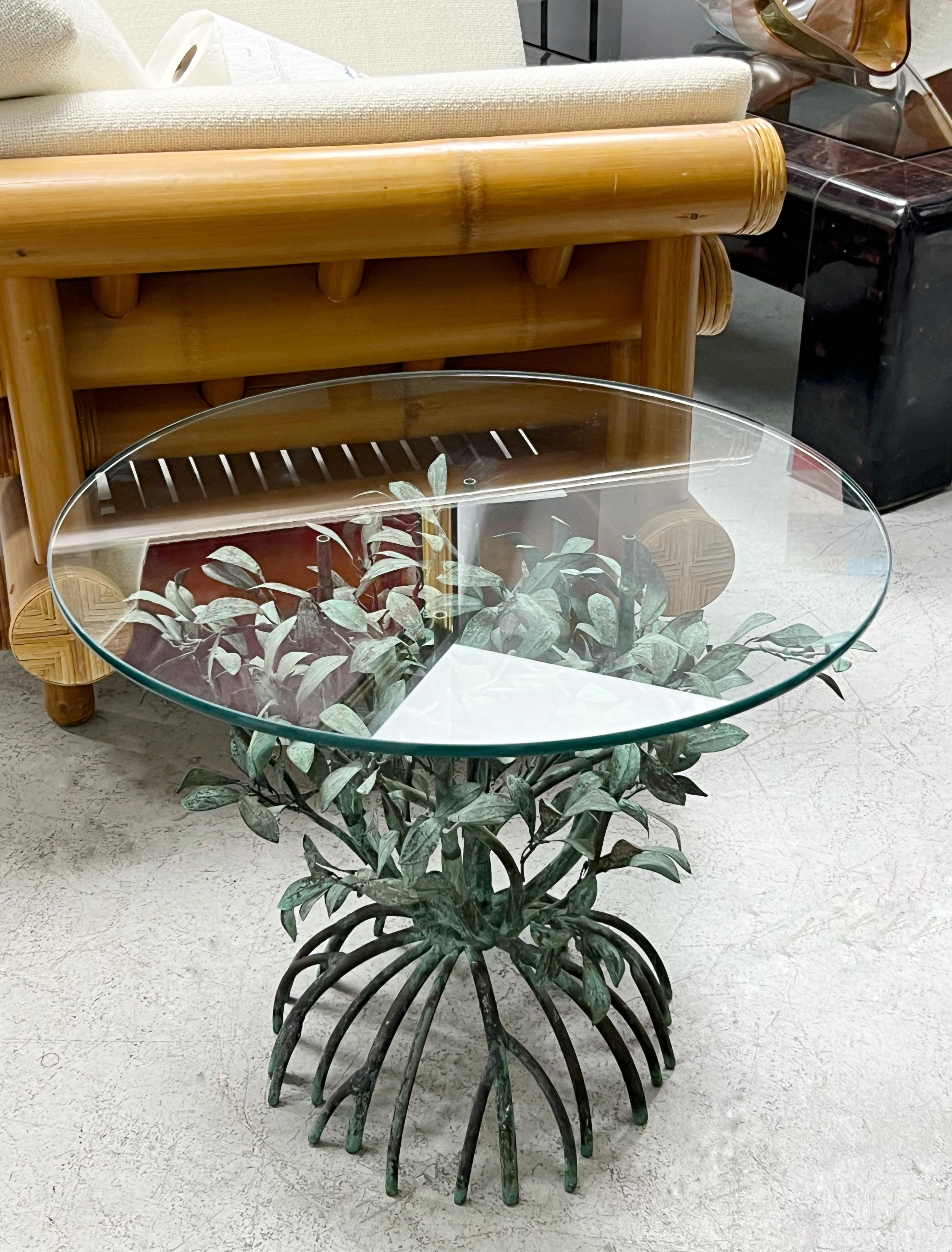 Copper Mangrove Sculptural Side Table with Glass Top In Good Condition In Miami, FL