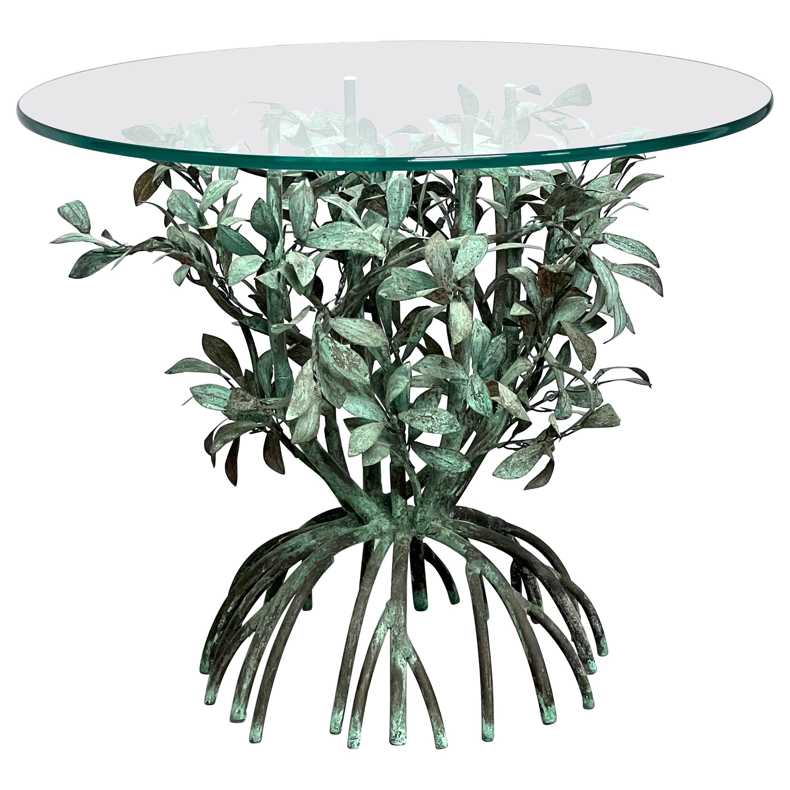 Copper Mangrove Sculptural Side Table with Glass Top