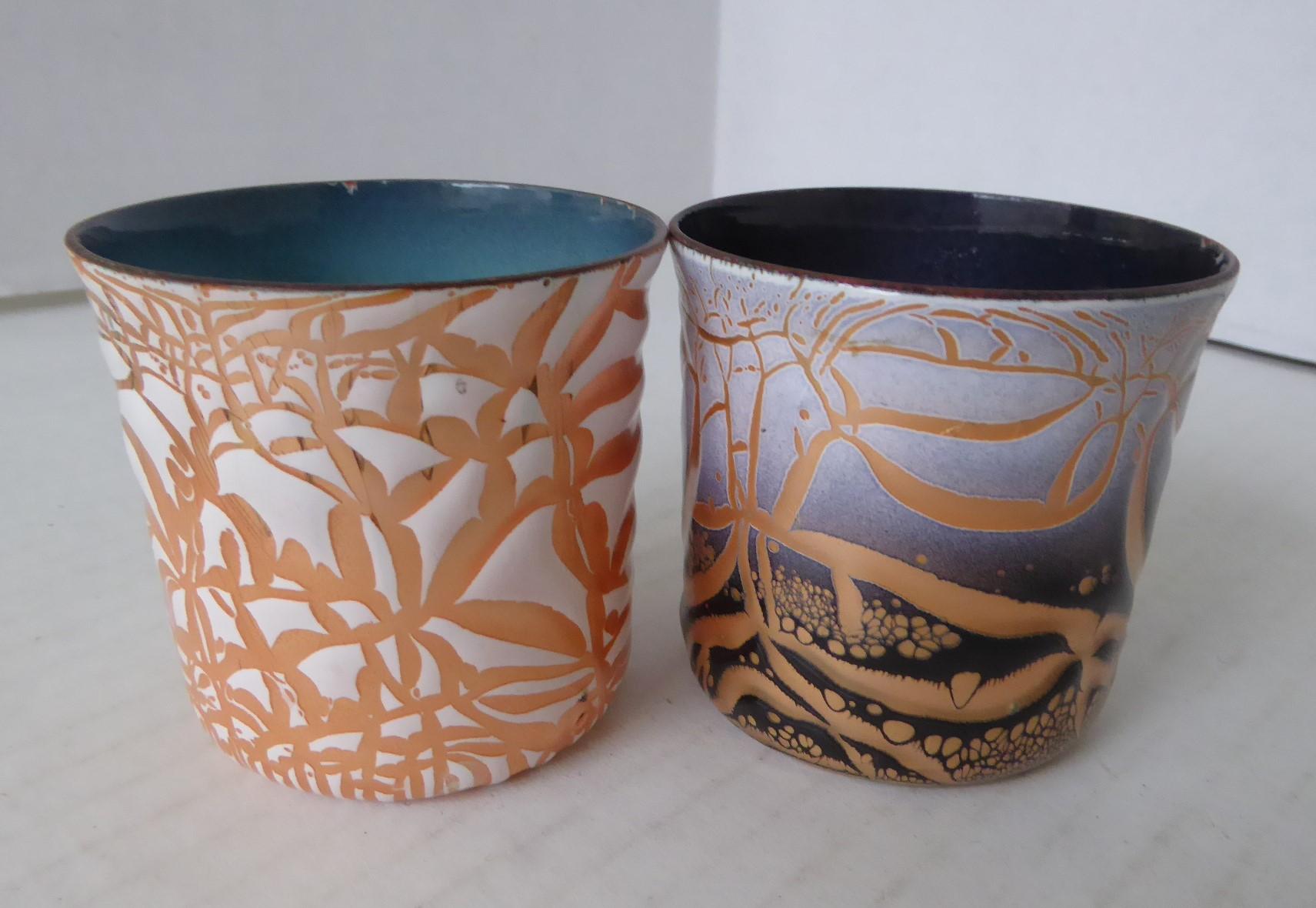 Americano Vaschette moderne in rame e smalto Design astratto di Harold Tishler 1950s in vendita