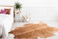 Copper Metallic Boho Batik Pattern Caramel Cowhide Rug, Large