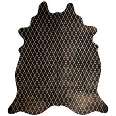 Copper Metallic Diamond Pattern Black Cowhide Rug, Large