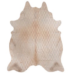 Copper Metallic Diamond Pattern Caramel Cowhide Rug, Large