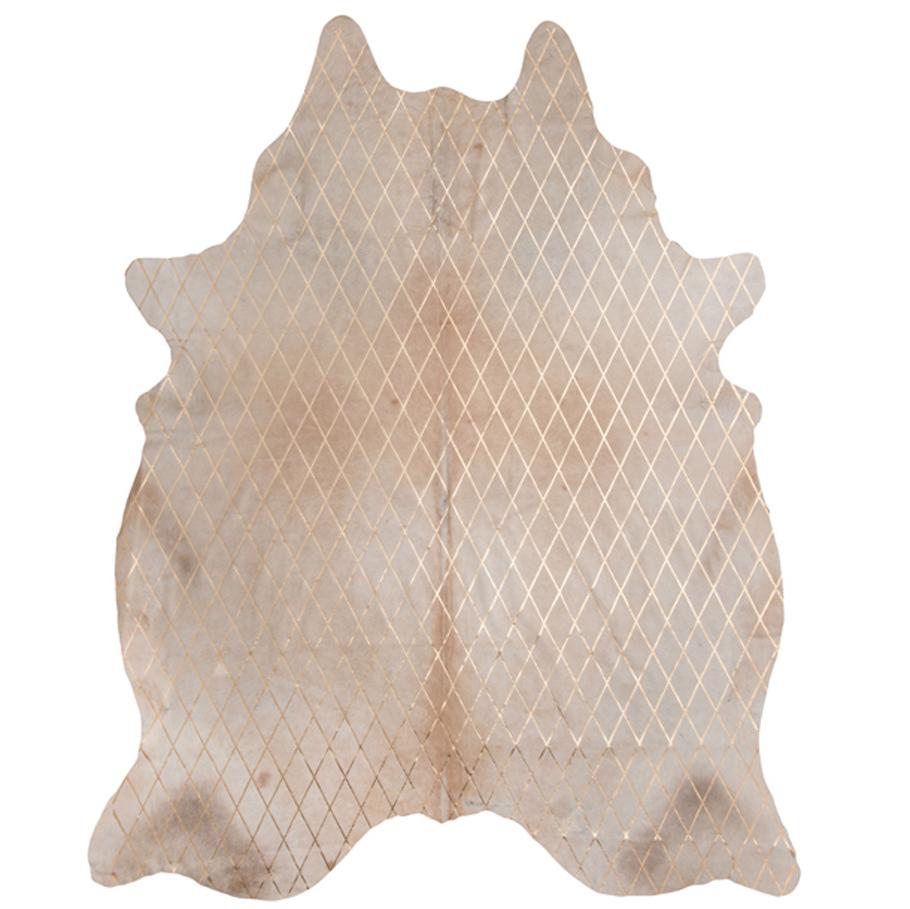 Alfombra de piel de vaca color caramelo con diseño de diamantes metalizados, grande Indonesio en venta