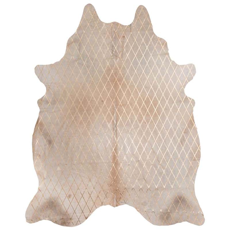 Copper Metallic Diamond Pattern Caramel Cowhide Rug, Large For Sale at