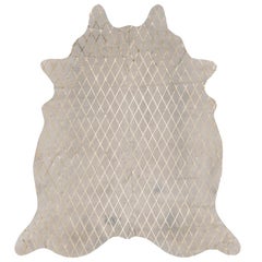 Tapis en cuir de vache crème à motifs de diamants métallisés au cuivre, moyen