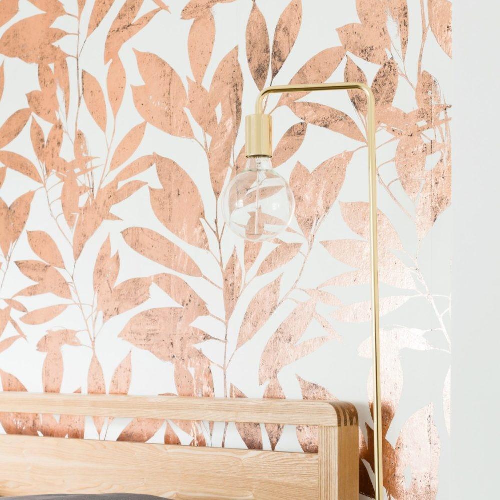 English Copper Metallic Hand Guilded Botanical Wallpaper, Made by Hand in Uk For Sale