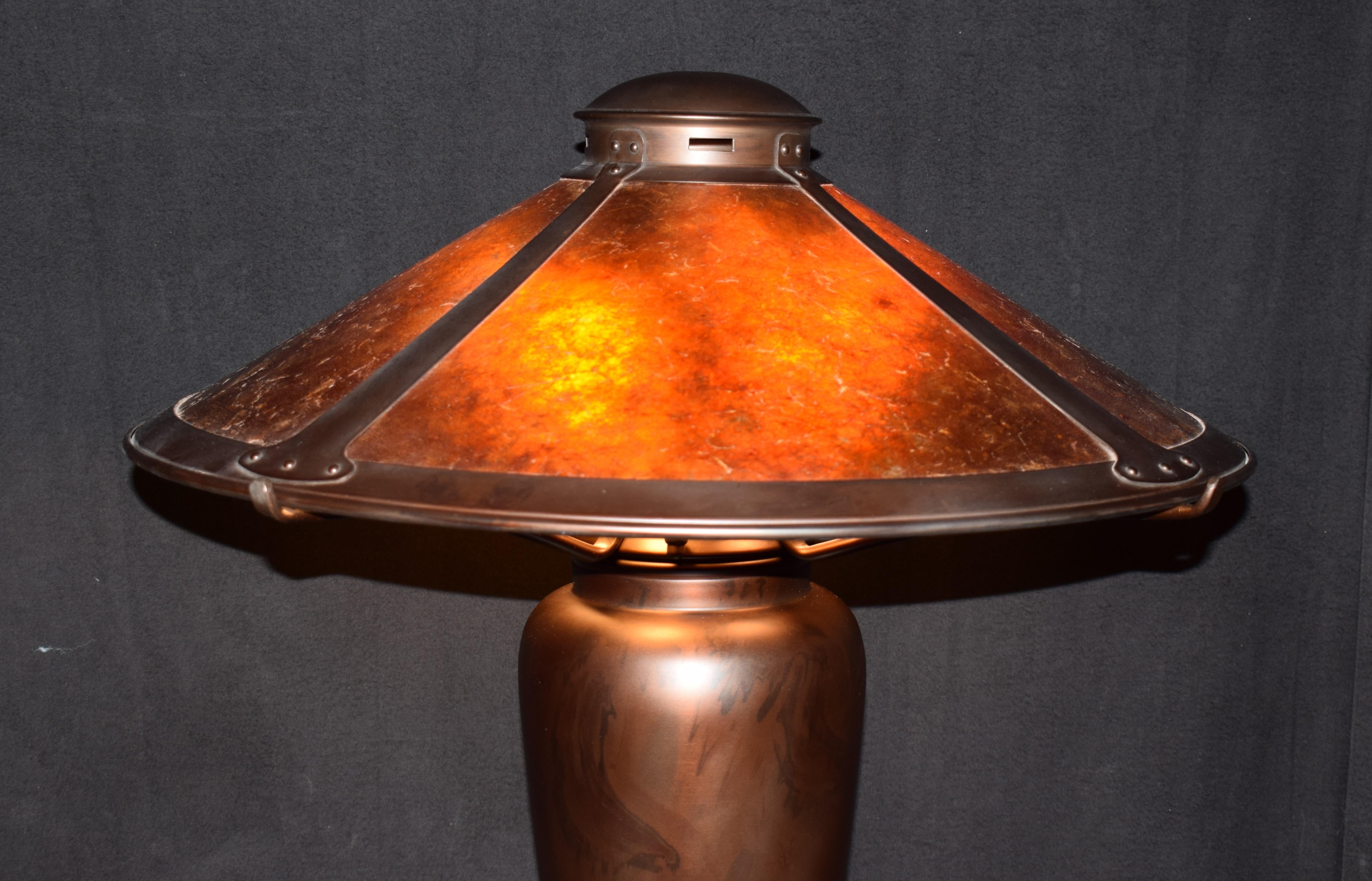 Arts and Crafts Copper and Mica Lamp For Sale