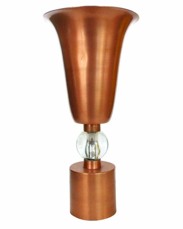 North American Copper Mid-Century Torchiere Table Lamps, Pair For Sale