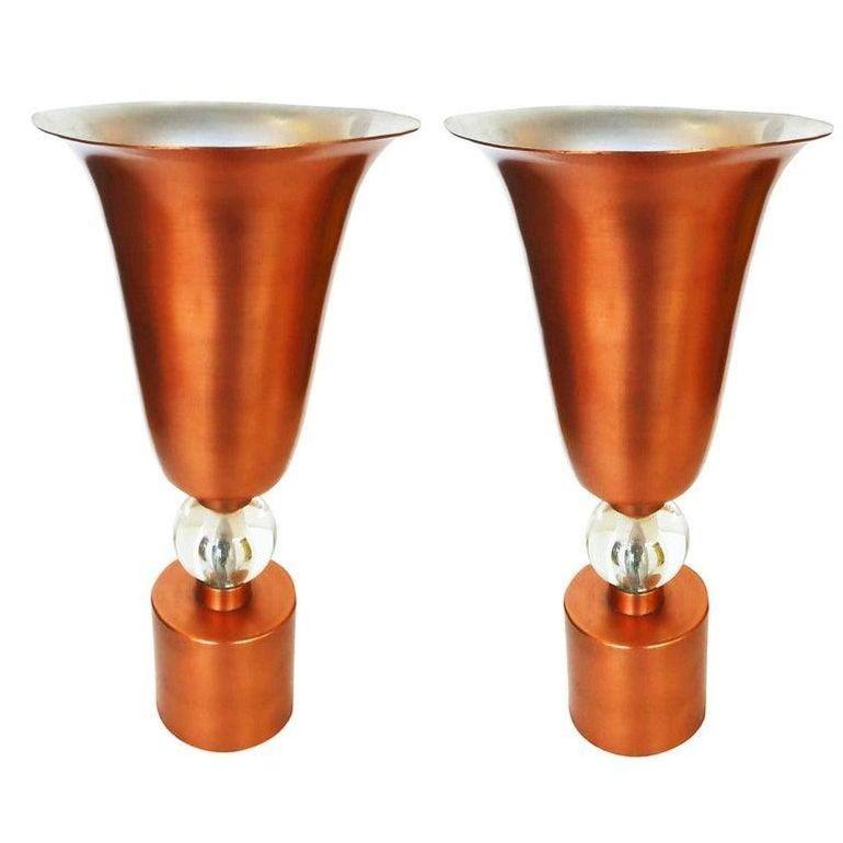 Copper Mid-Century Torchiere Table Lamps, Pair For Sale 3