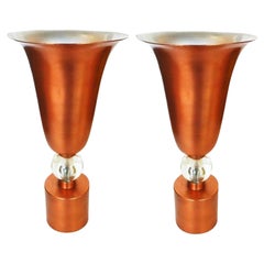 Kupferne Mid-Century Torchiere Tischlampen, Paar