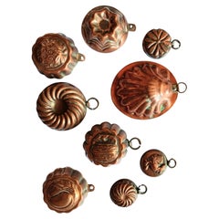 Moldes de cobre  Miniatura Antigua Siglo XIX  para la Cocina,  Francia Lote de 9