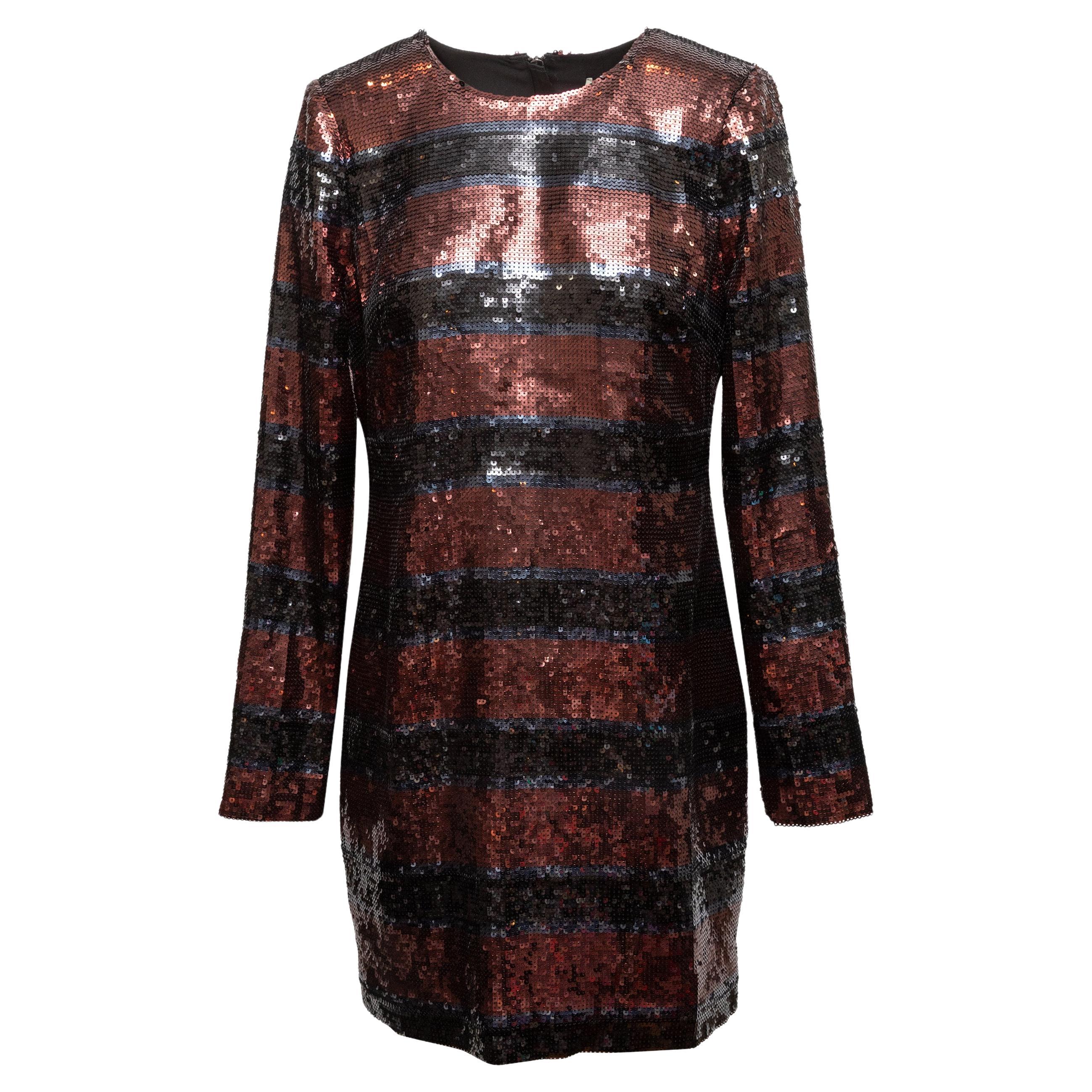 Copper & Multicolor Veronica Beard Sequin Striped Dress Size US 10 en vente