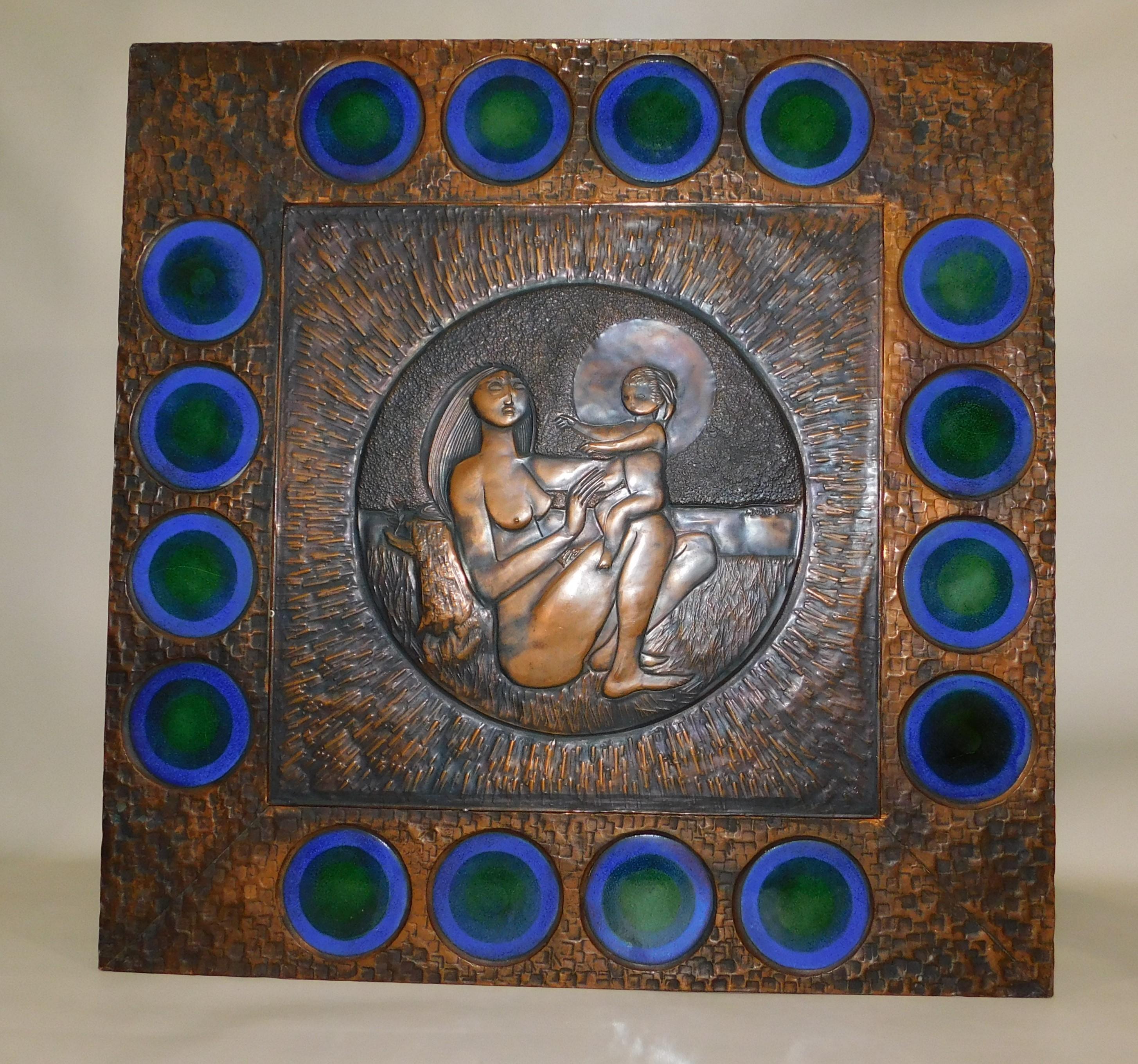 Copper Muralist Laszlo Buday Hand-Hammered Art Work Wall Decoration Panel, 1970 For Sale 4