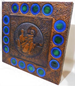 Pannello decorativo da parete in rame del muralista Laszlo Buday, martellato a mano, 1970