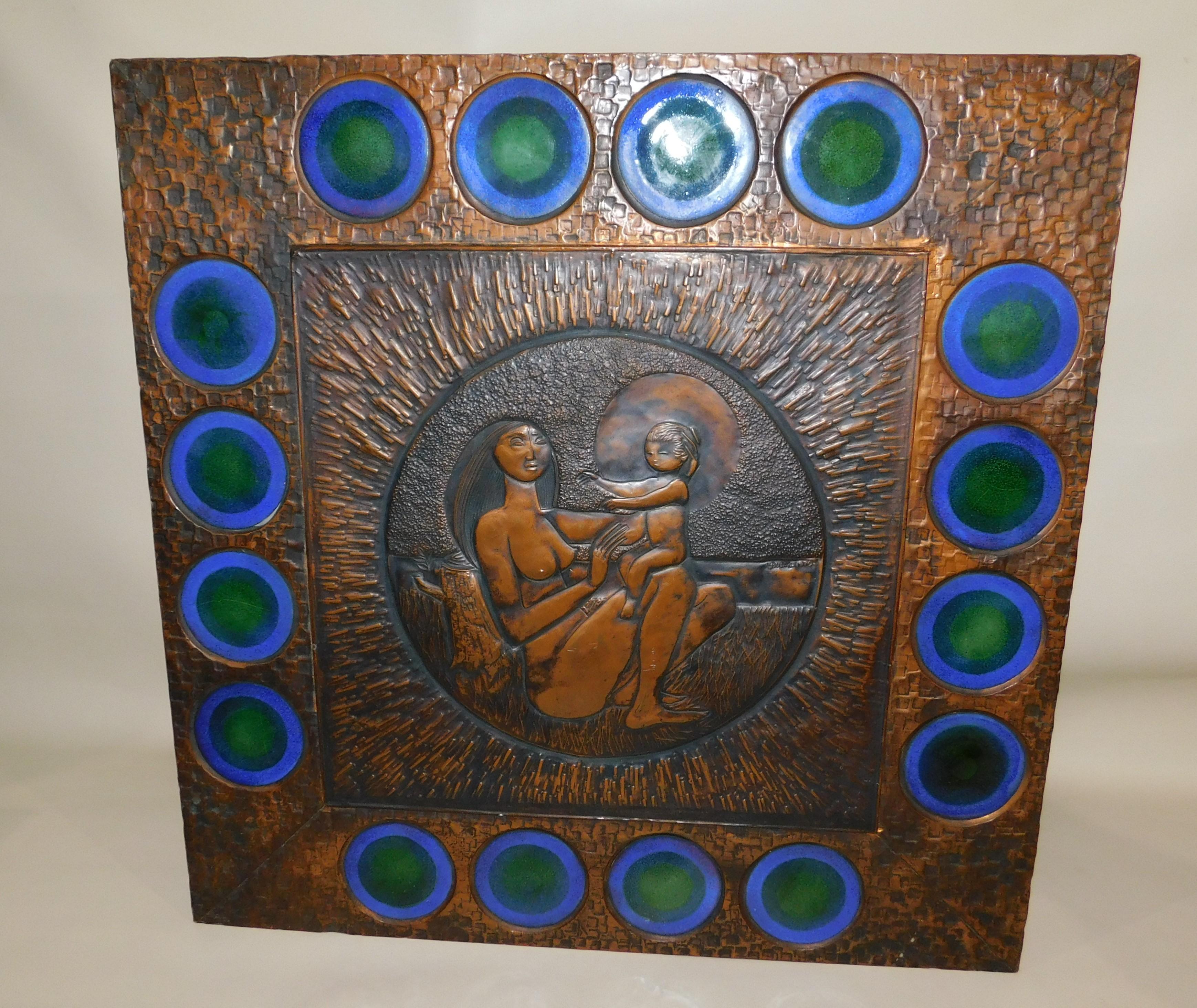 Copper Muralist Laszlo Buday Hand-Hammered Art Work Wall Decoration Panel, 1970 In Good Condition For Sale In Hamilton, Ontario