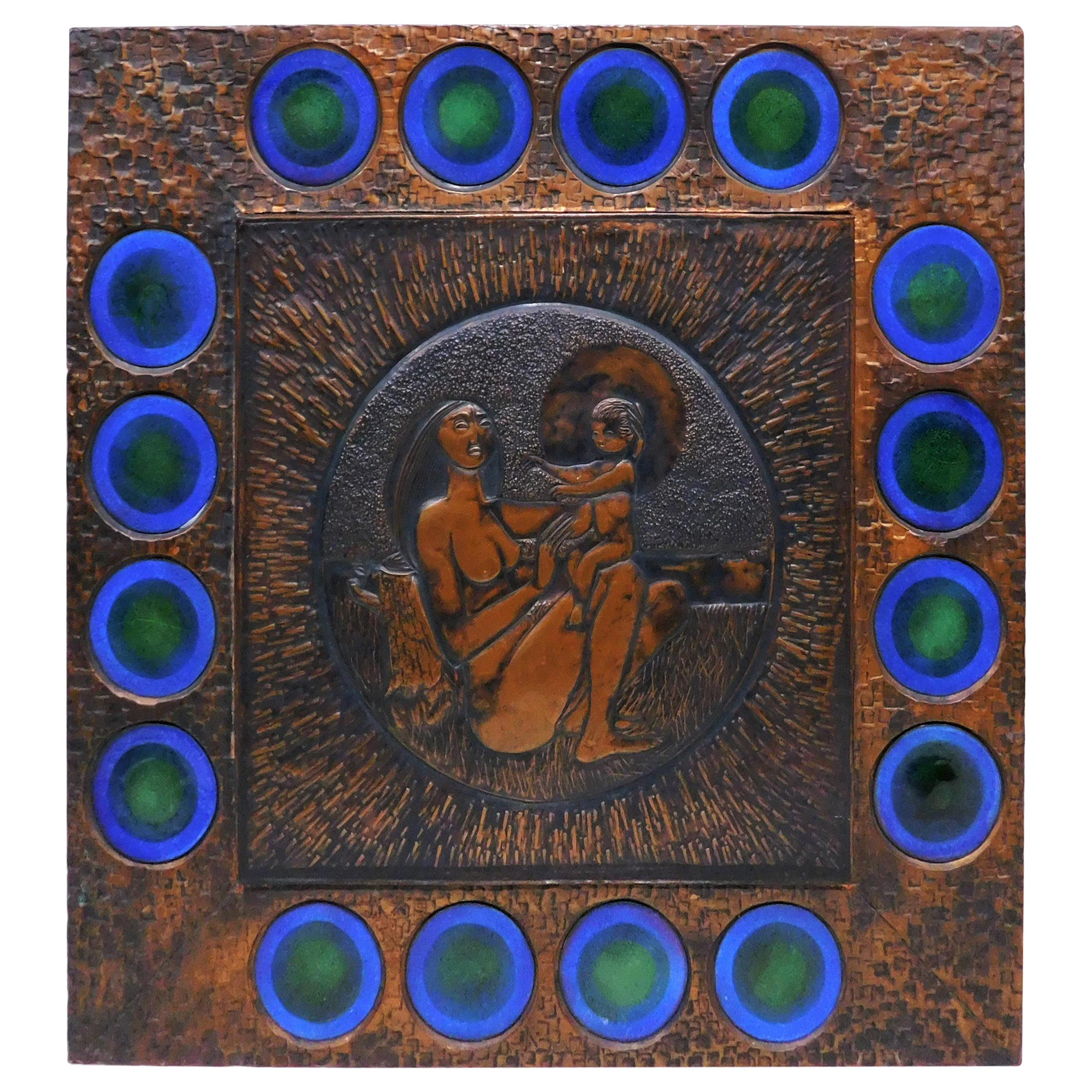 Copper Muralist Laszlo Buday Hand-Hammered Art Work Wall Decoration Panel, 1970 For Sale