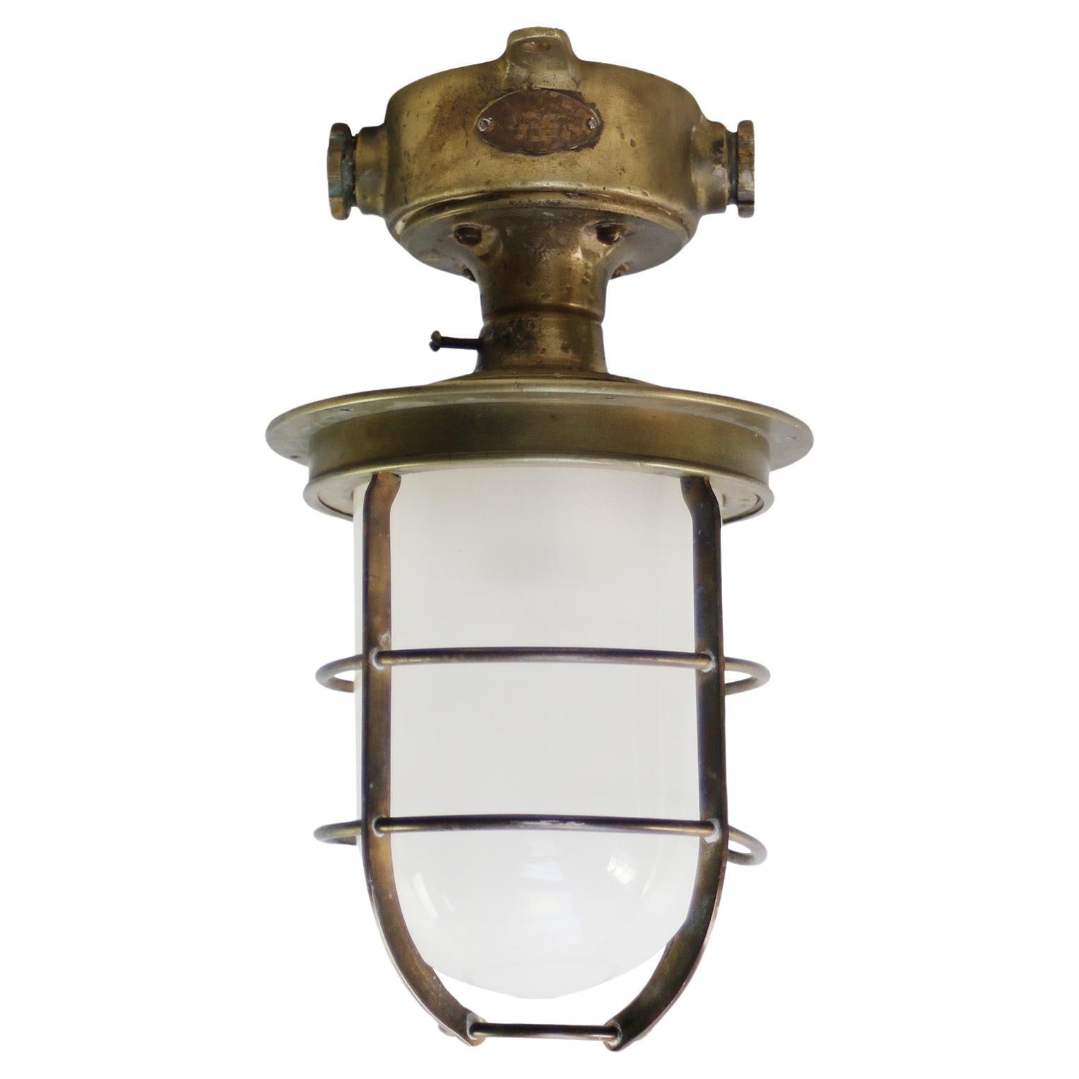 Copper Opaline Glass Vintage Industrial Nautical Ceiling Light Flush Mount